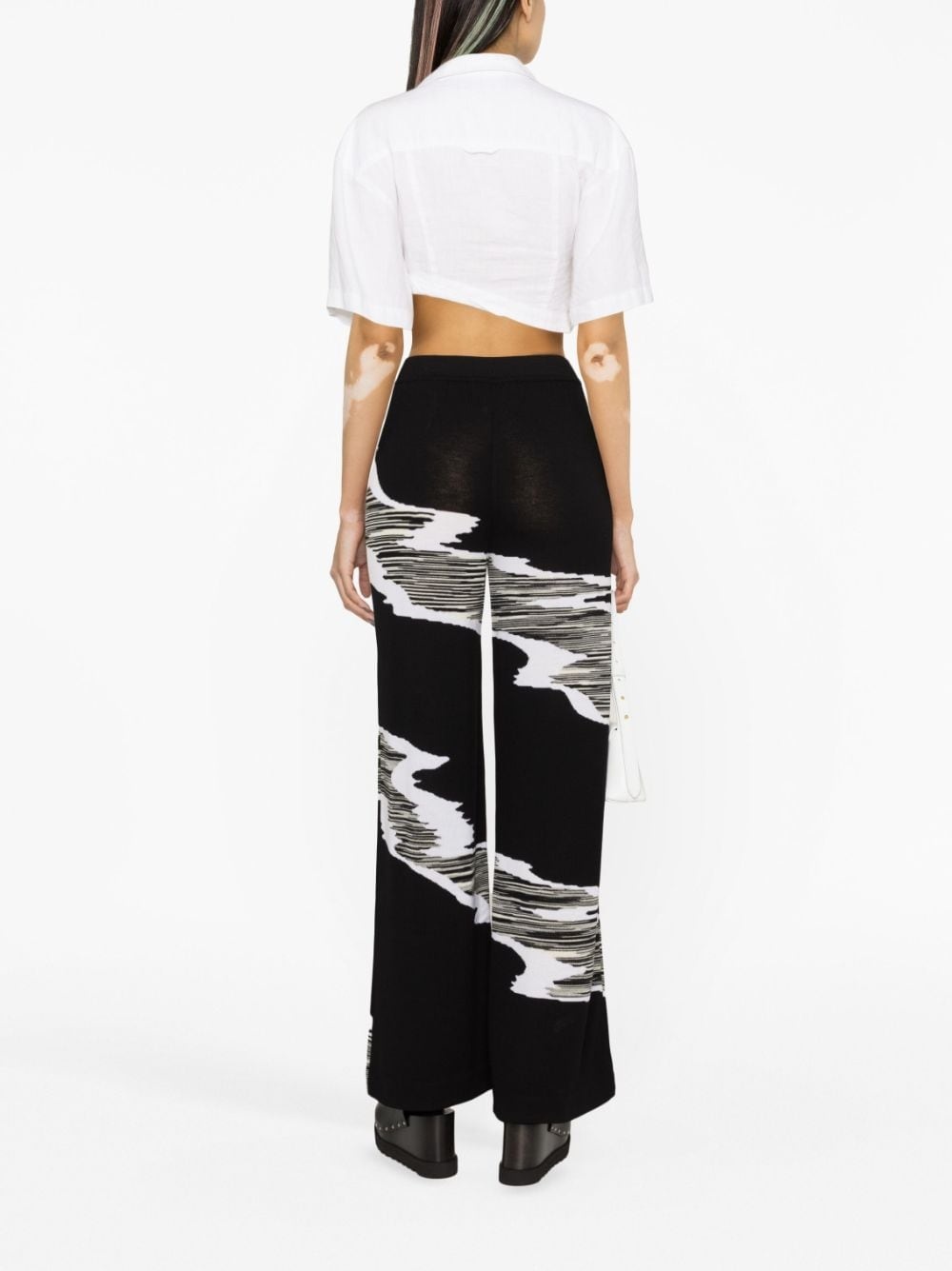 slub-print wide-leg trousers - 4