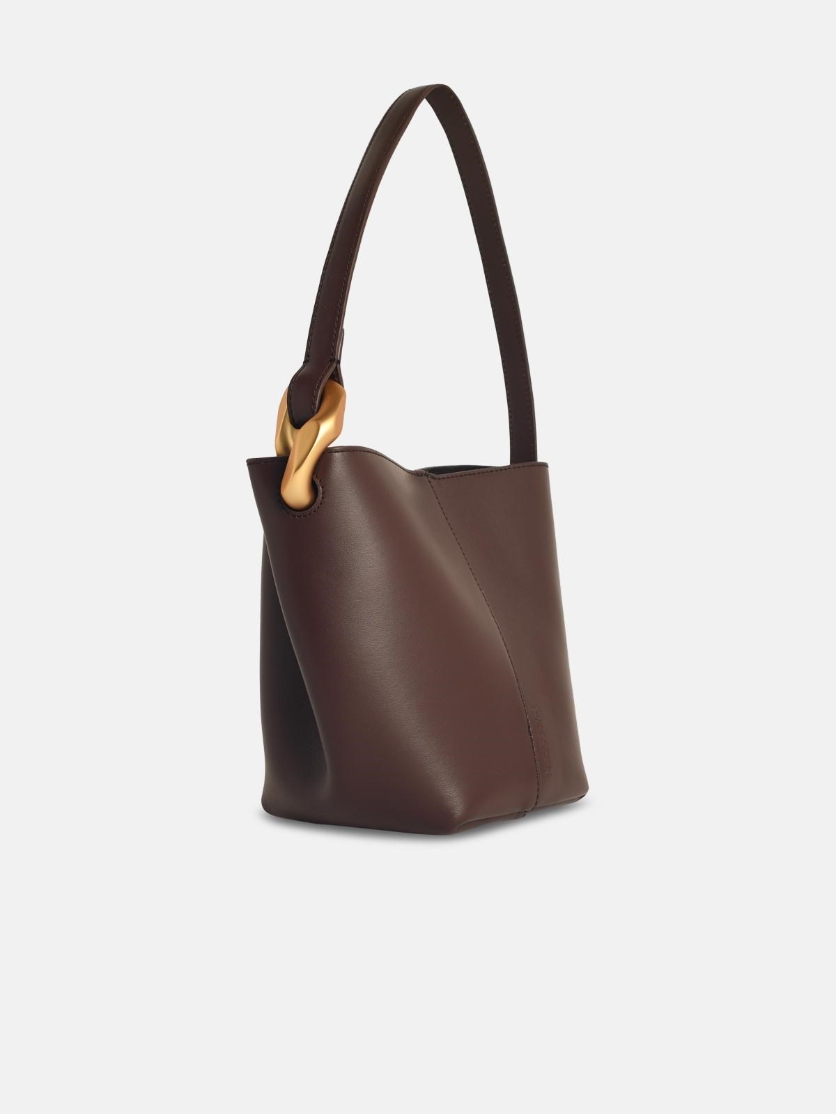 'CORNER' SMALL BROWN LEATHER BUCKET BAG - 2