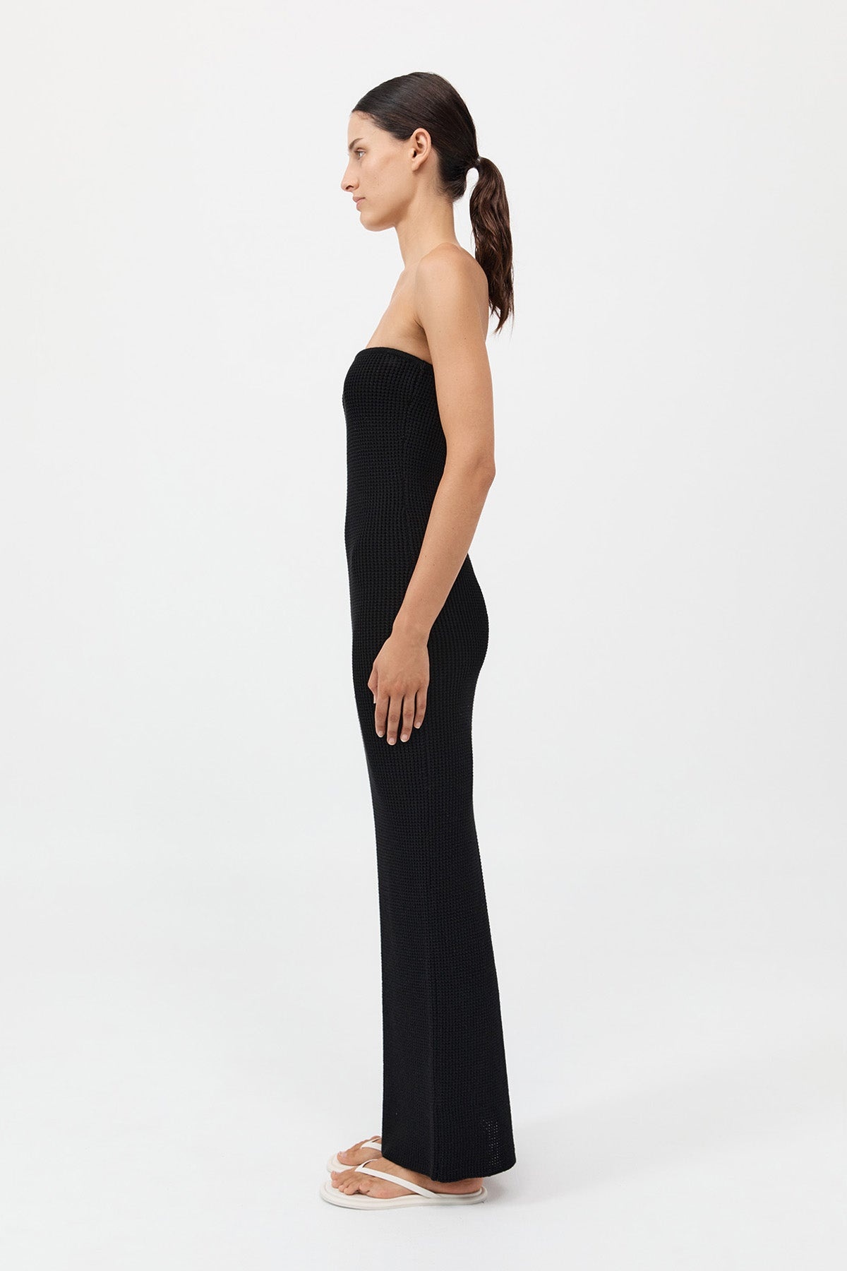 Textured Knit Column Dress - Black - 4