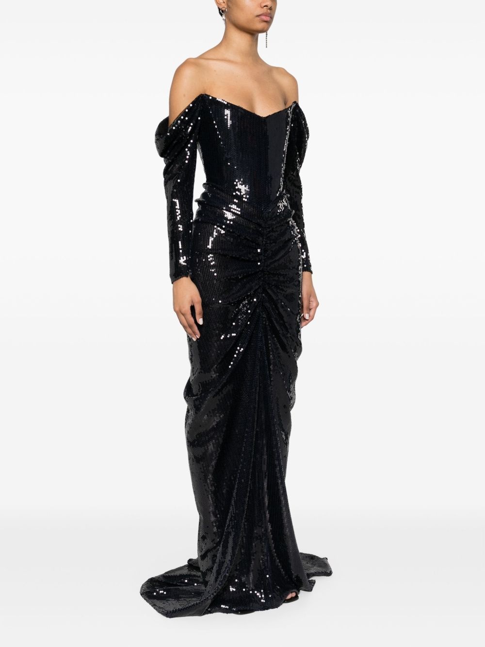off-shoulder draped midi dress - 3