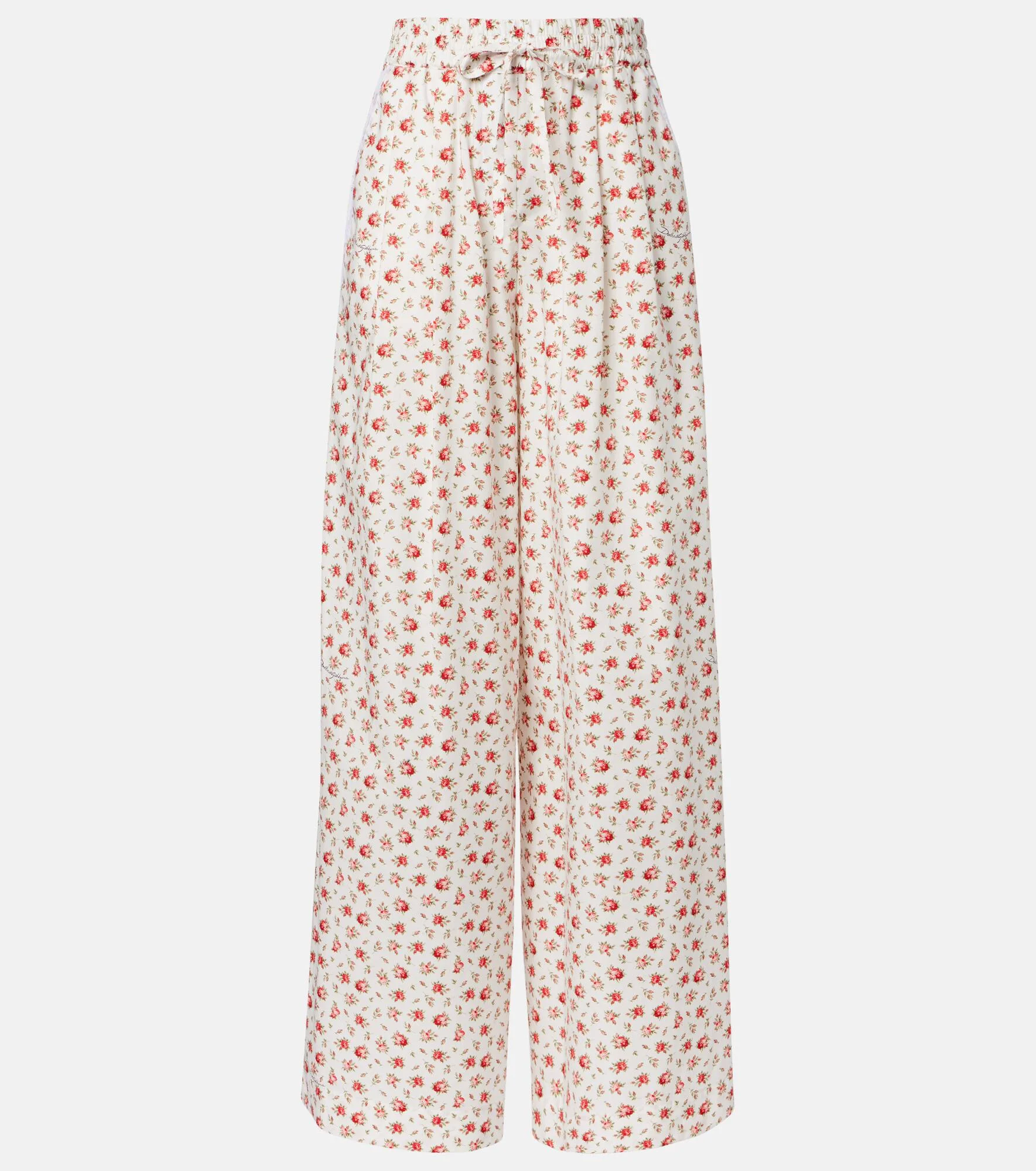 Floral cotton-blend poplin wide-leg pants - 1