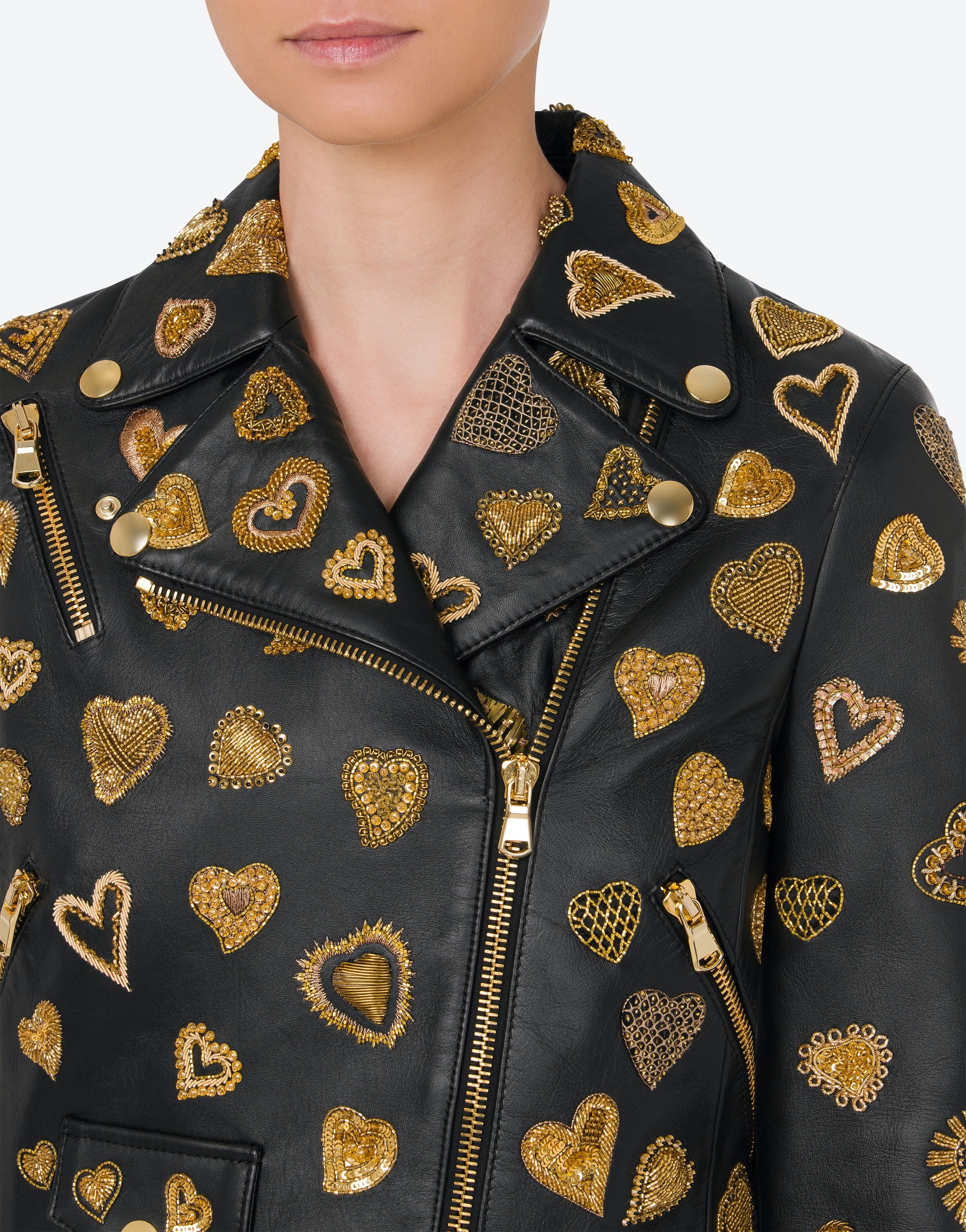 EMBELLISHED HEARTS NAPPA LEATHER BIKER - 4