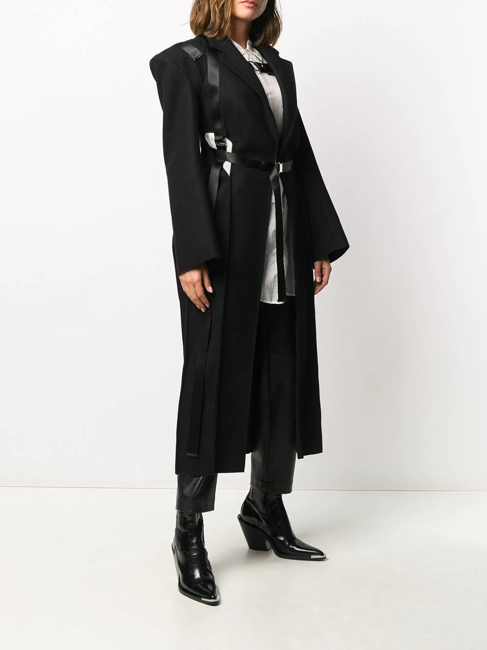 harness-embellished long coat - 4