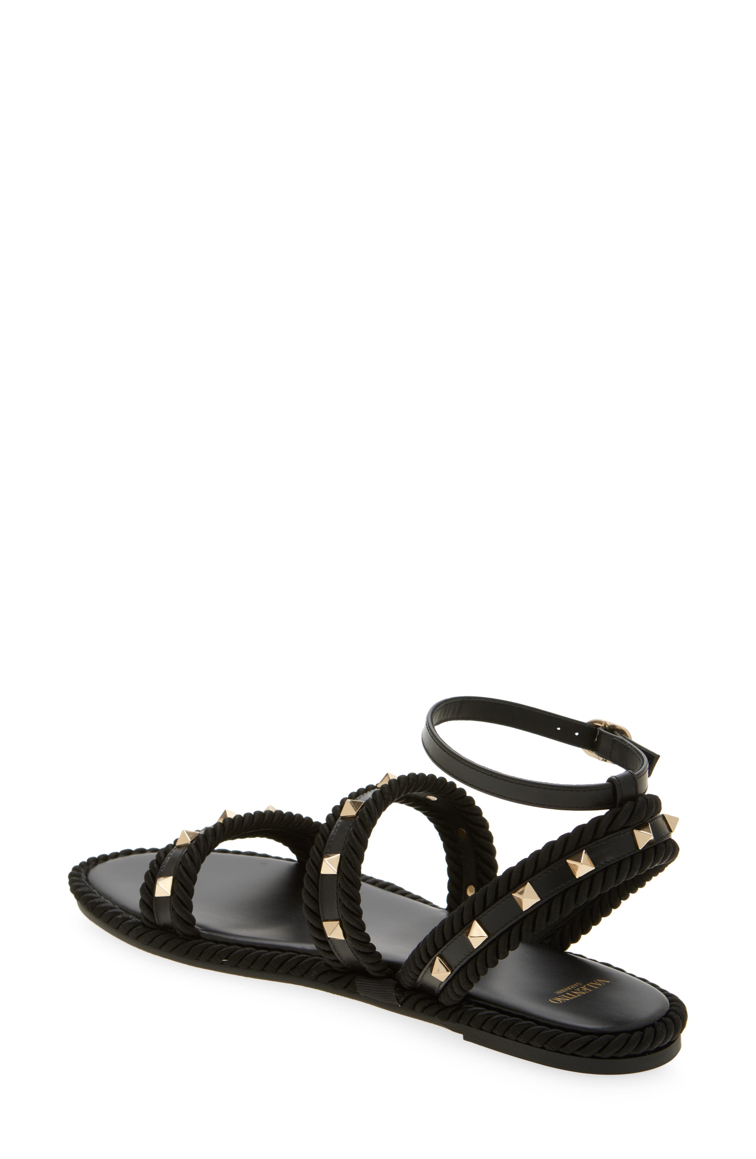 Valentino Garavani Rockstud Ankle Strap Flat Sandal in Black at Nordstrom - 2