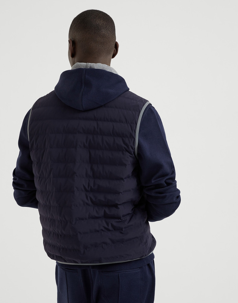Brunello Cucinelli Bonded nylon down vest with logo and packable hood outlook