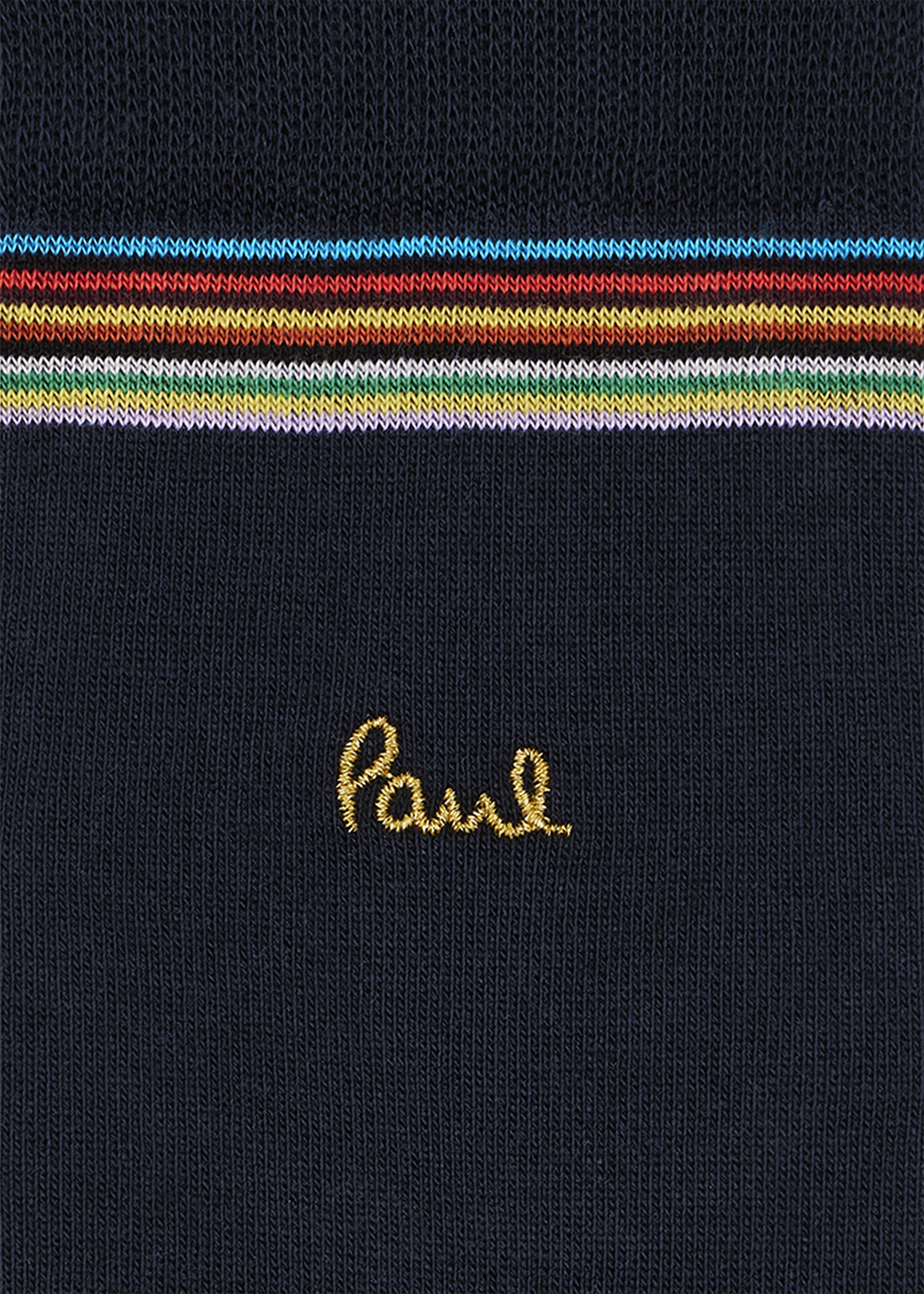 Navy Gold Embroidered Logo Stripe Trim Cotton-Blend - 3