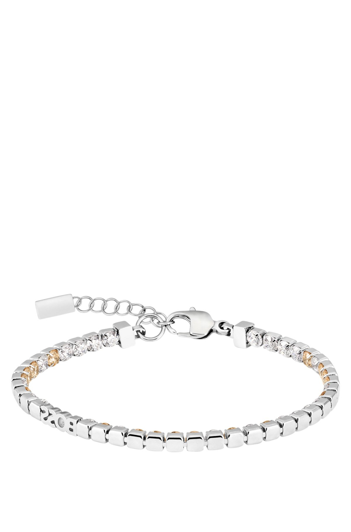 SILVER-TONE TENNIS BRACELET WITH CLEAR AND CHAMPAGNE CRYSTALS - 2