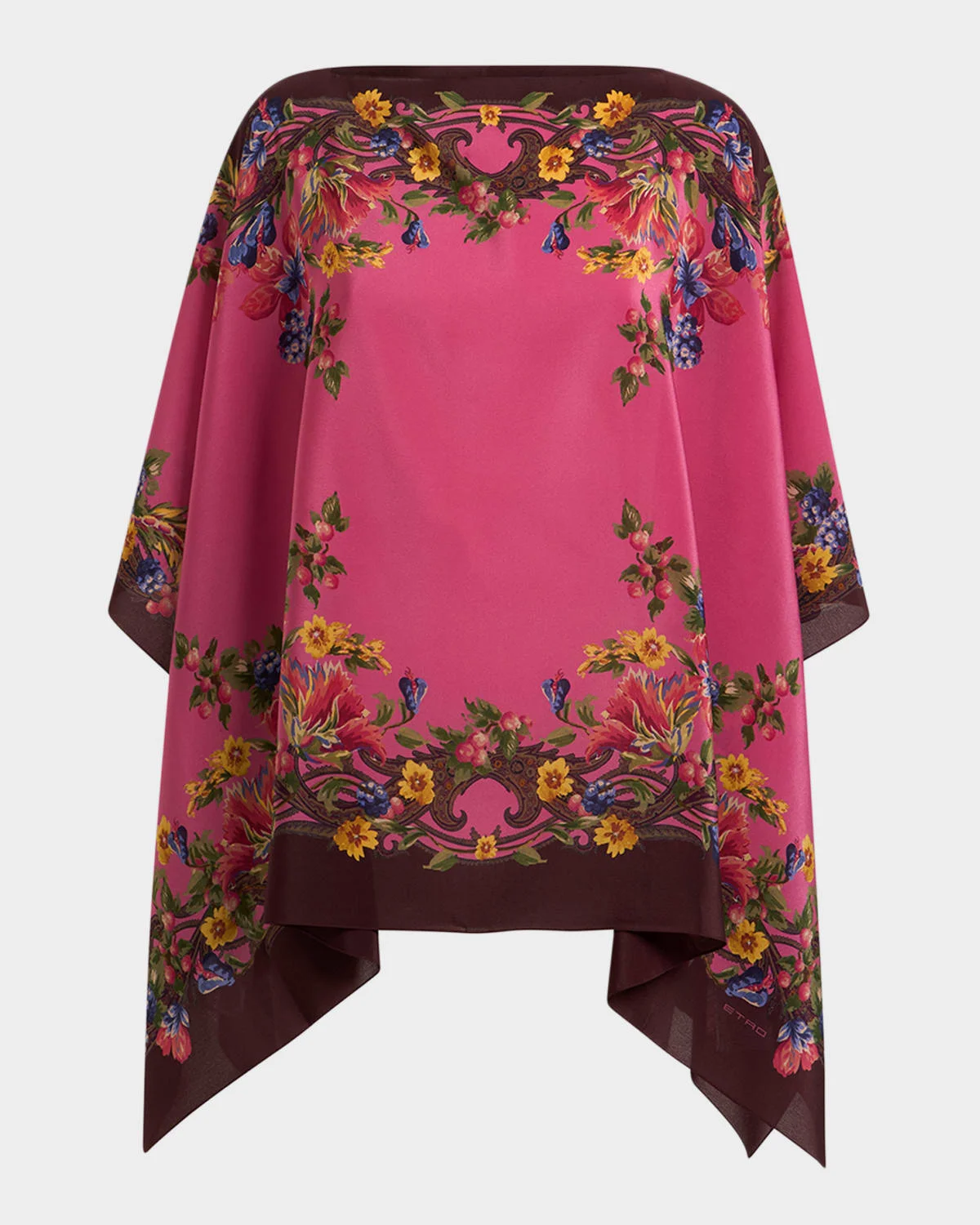 Floral Silk Poncho Top - 1
