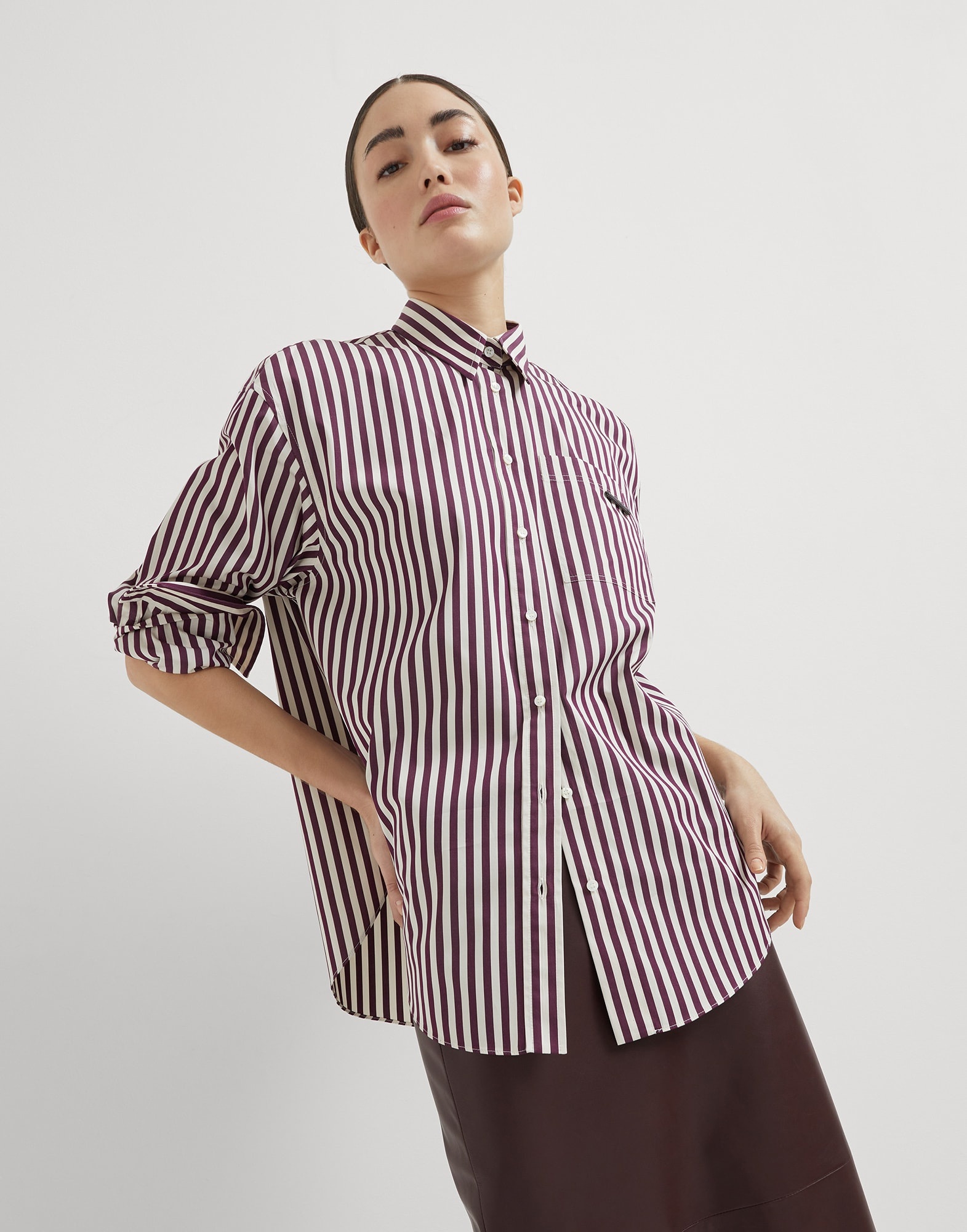 Striped cotton poplin shirt with shiny tab - 4