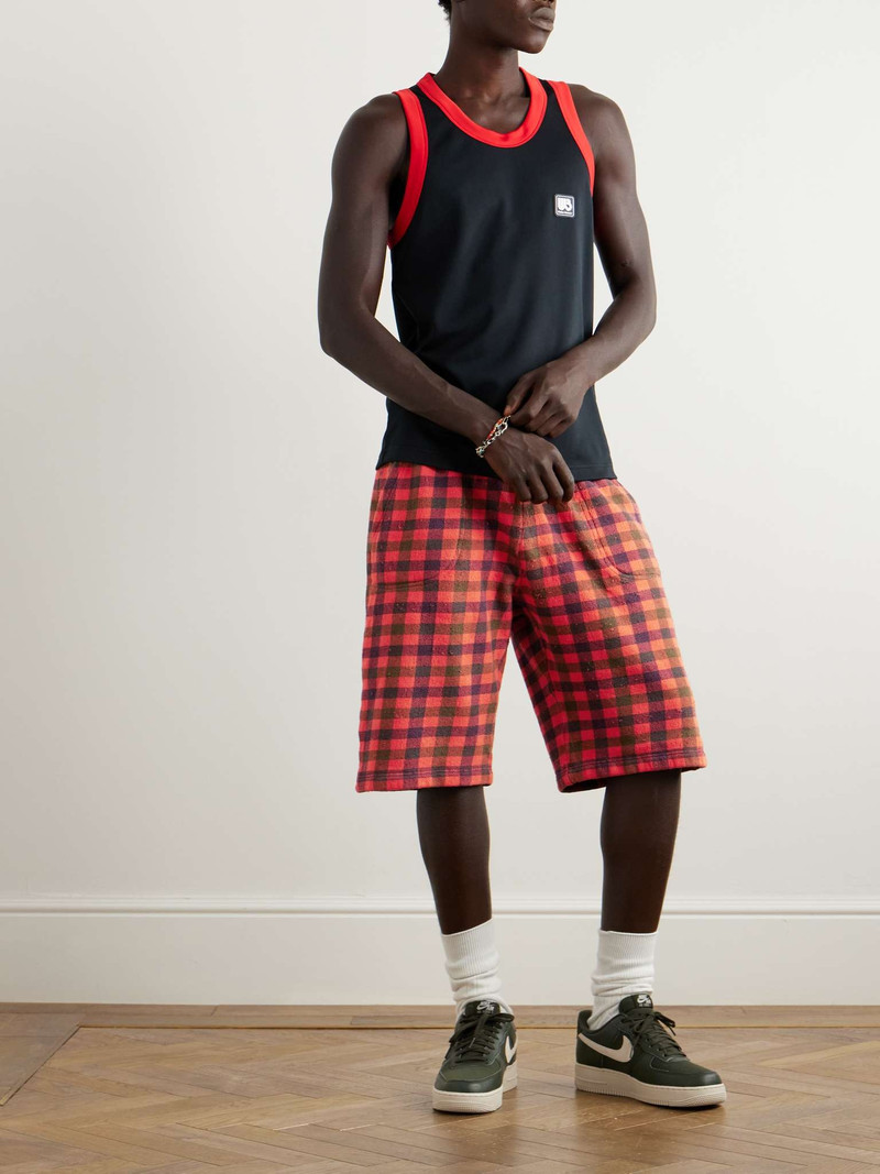 ERL Straight-Leg Distressed Checked Cotton-Jersey Shorts outlook