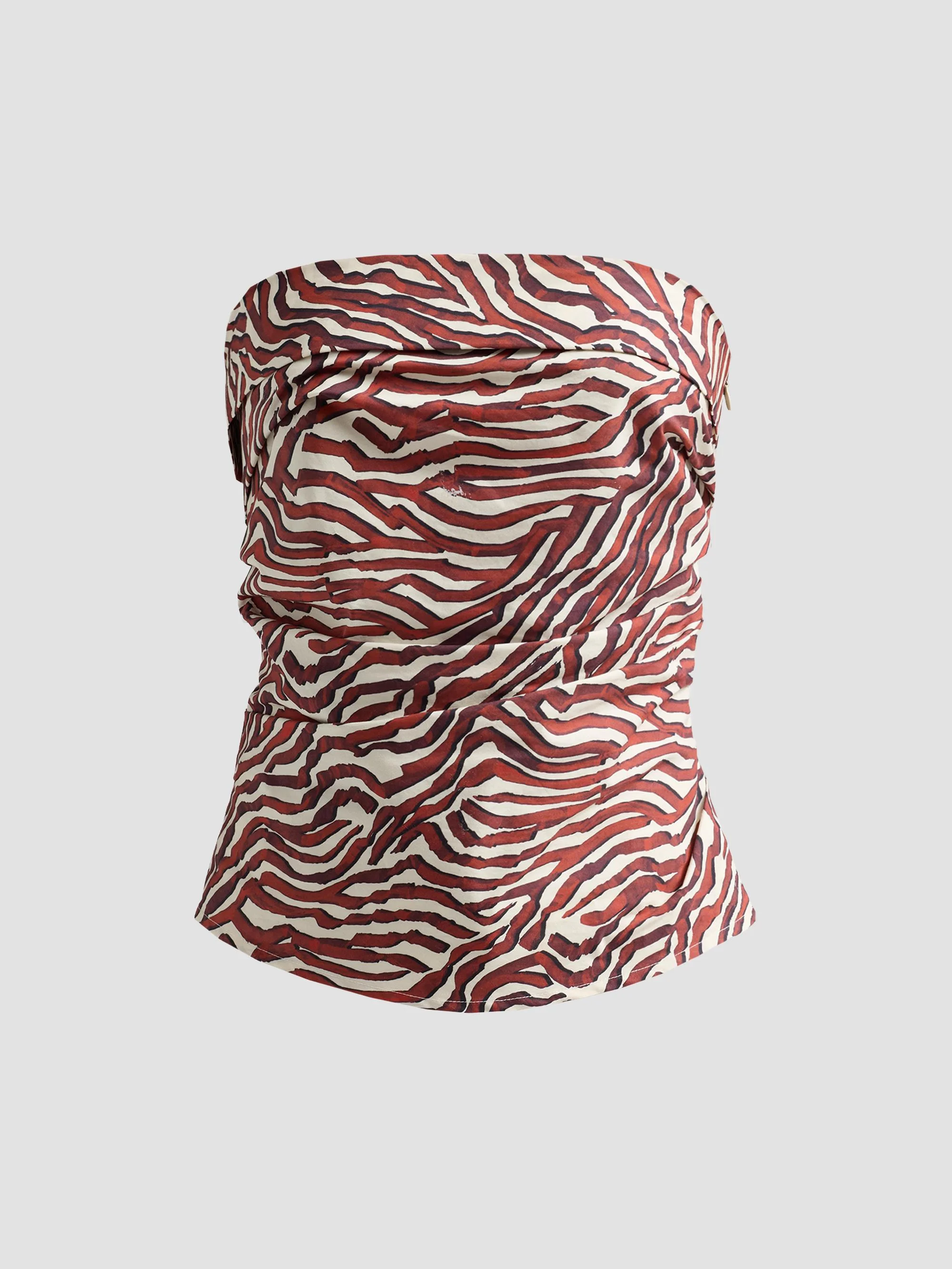 Women's Maisy Coral-Print Poplin Strapless Top - Rust Cream Multi - 1