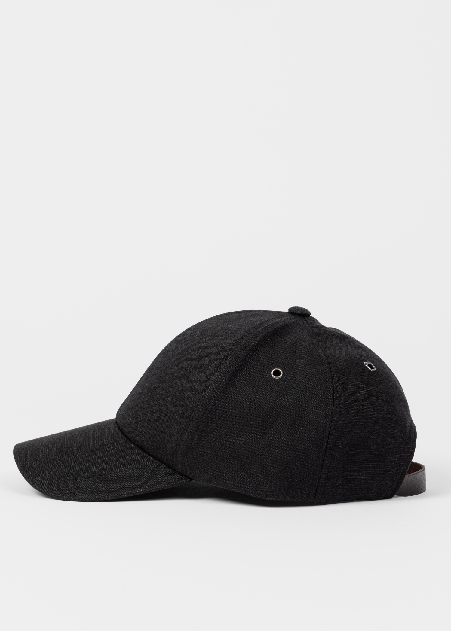 Black Linen Signature Stripe Trim Cap - 3