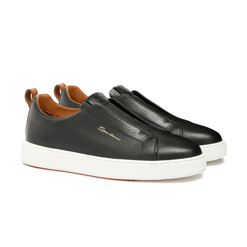 Men's black tumbled leather slip-on sneaker 3