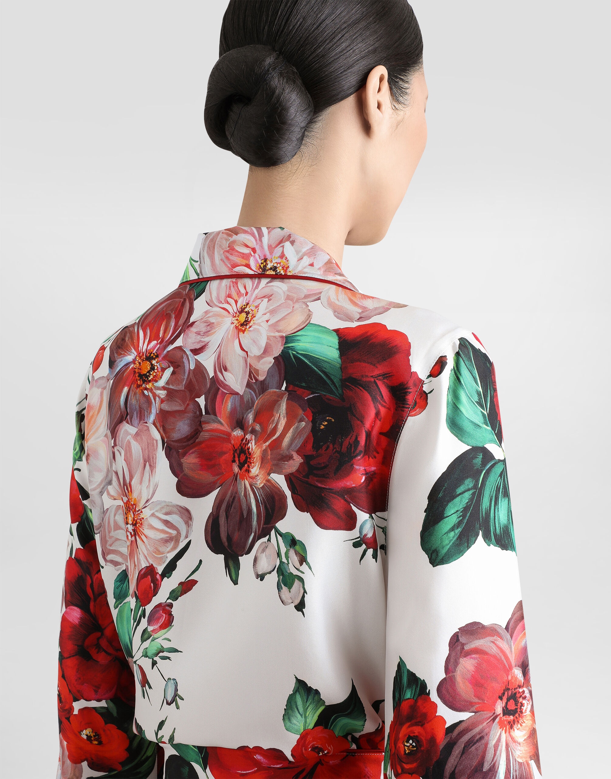 Long-sleeved twill pajama shirt with rose print - 5