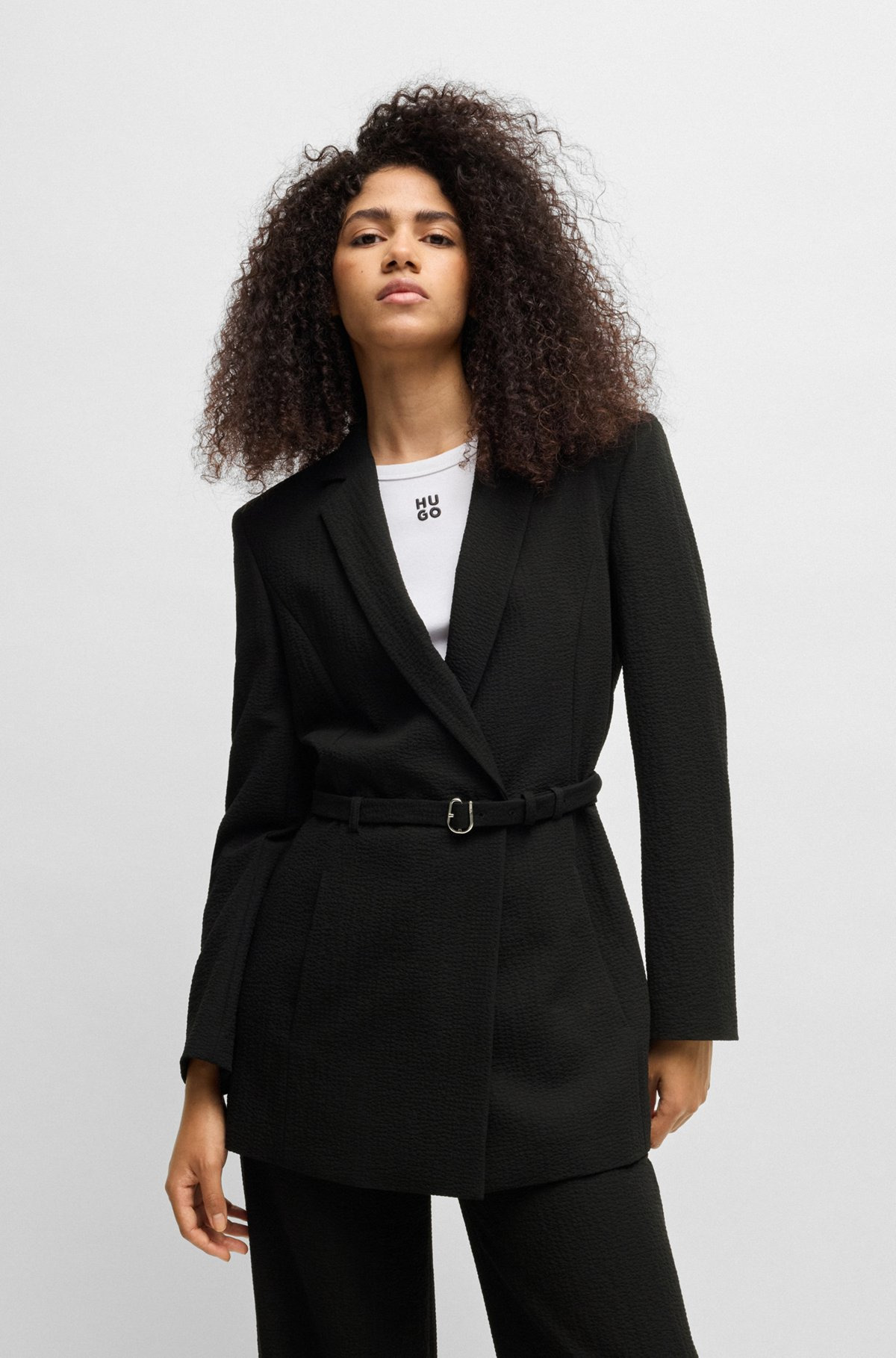 REGULAR-FIT BLAZER IN SEERSUCKER WITH BUCKLED BELT - 2