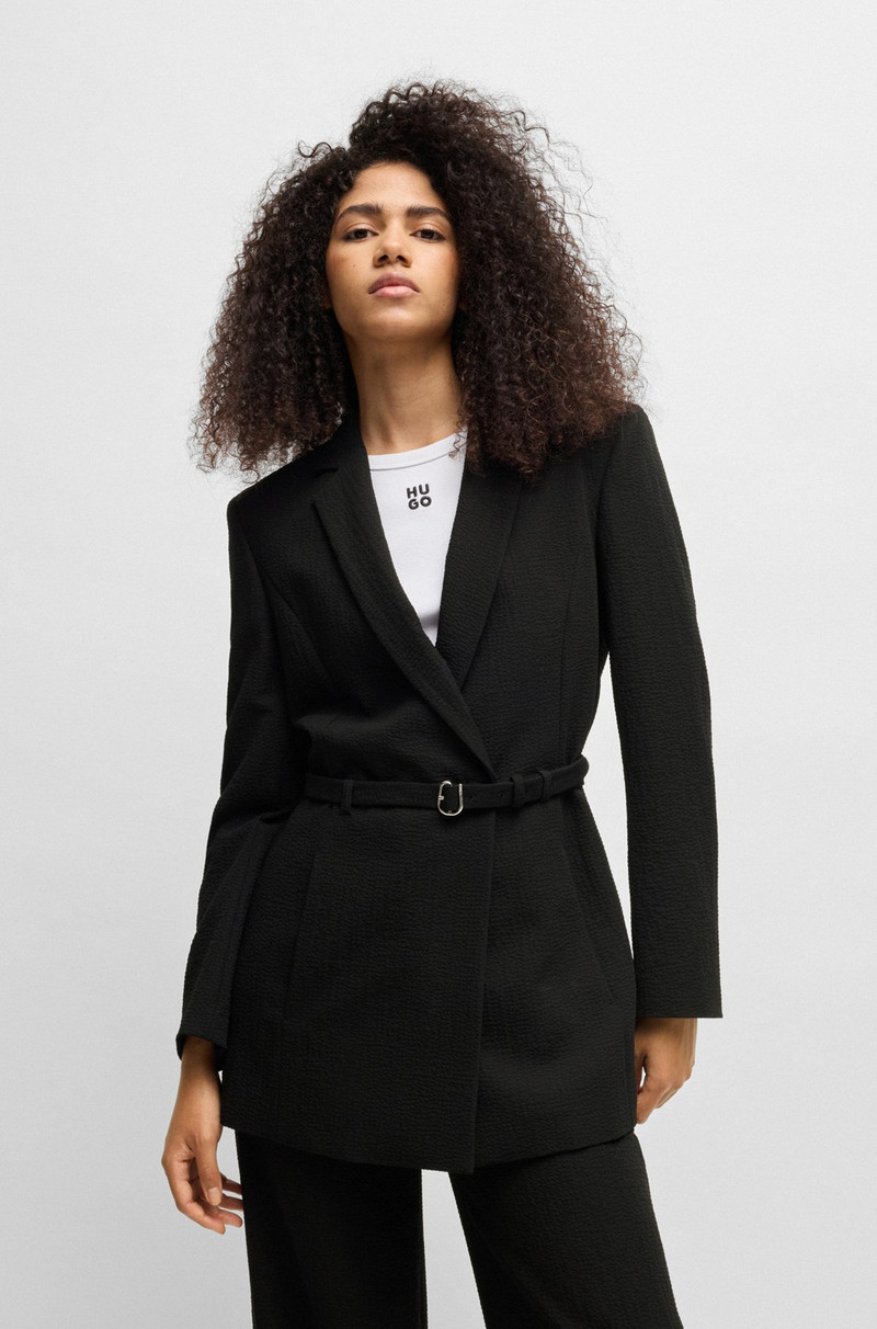 REGULAR-FIT BLAZER IN SEERSUCKER WITH BUCKLED BELT 2