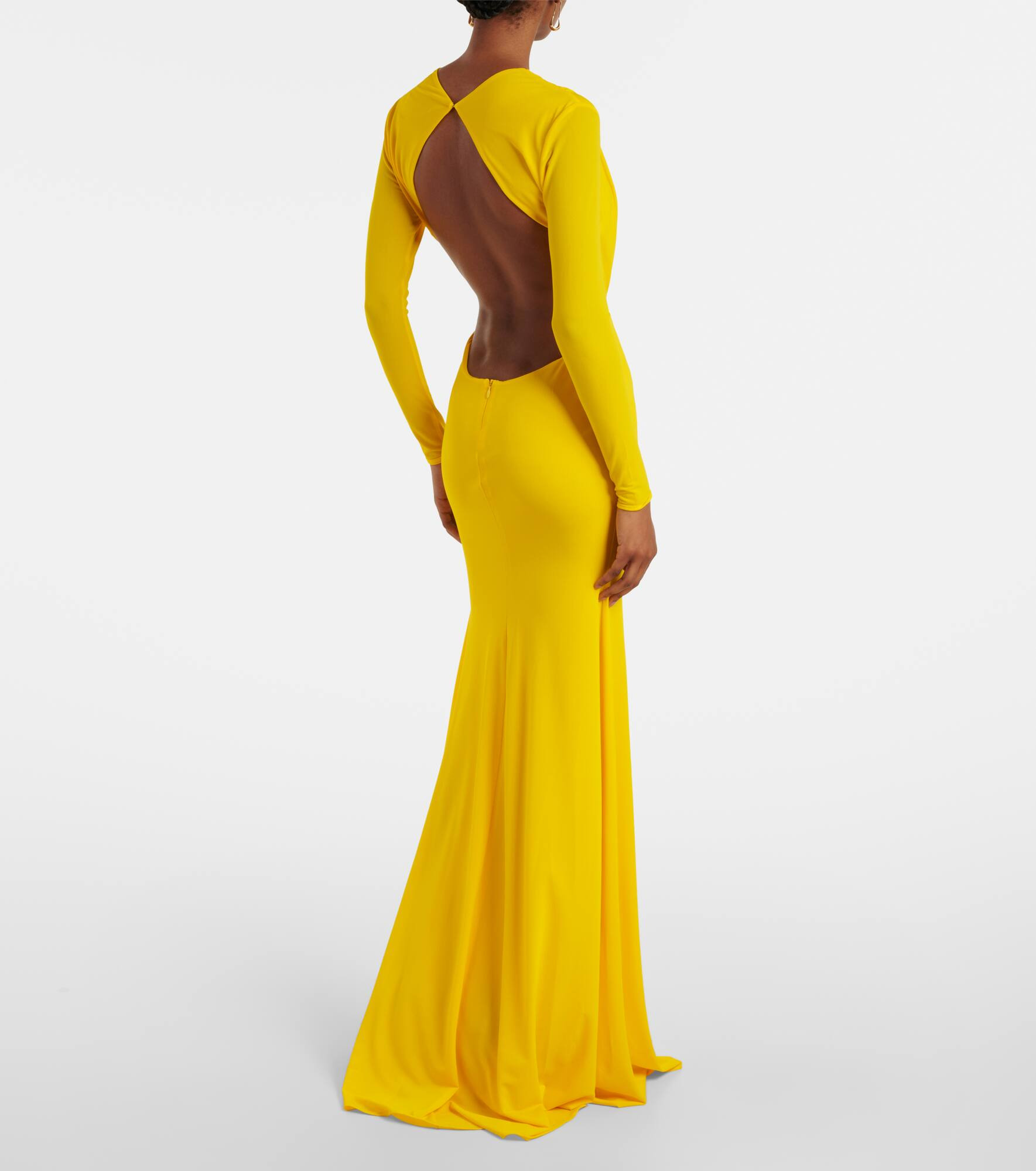 Ruched open-back crêpe jersey gown - 3