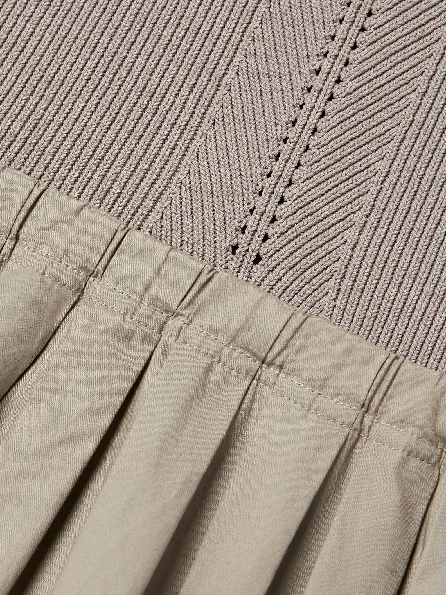 Gene pointelle-knit silk and cotton-blend and pleated cotton-poplin midi dress Taupe - 4
