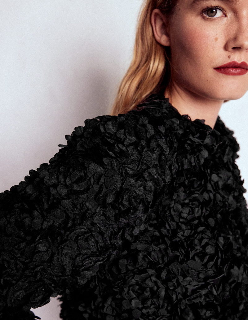 Petal Textured Cropped Jacket-Black, Petal Tulle 4