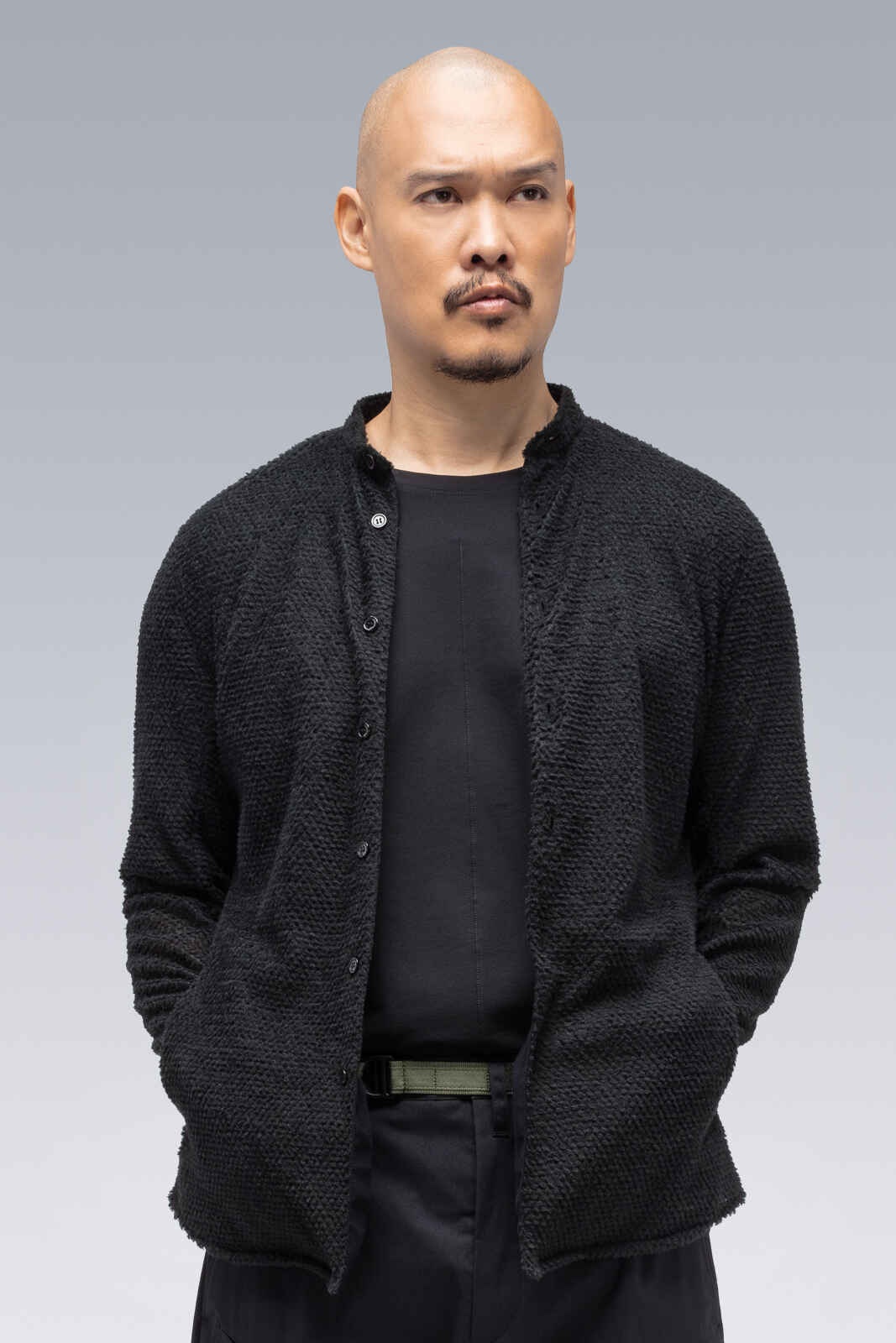 LA6B-AD Lofted Knit Fiber Long Sleeve Shirt Black - 9