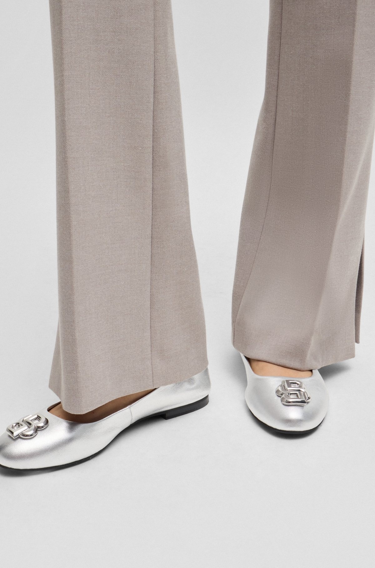 METALLIC-LEATHER BALLERINA PUMPS WITH DOUBLE B MONOGRAM - 6