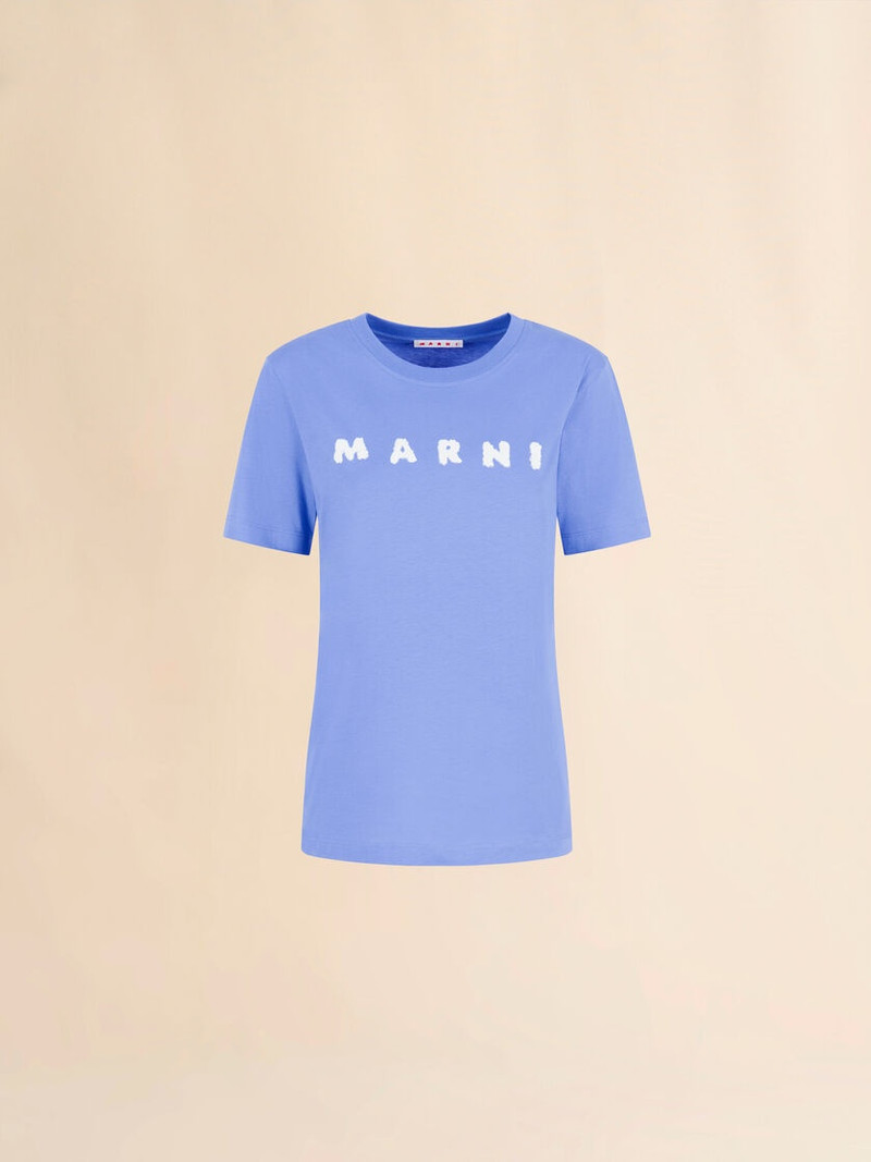 LIGHT BLUE JERSEY T-SHIRT WITH MARNI SCRIBBLED LOGO - 1