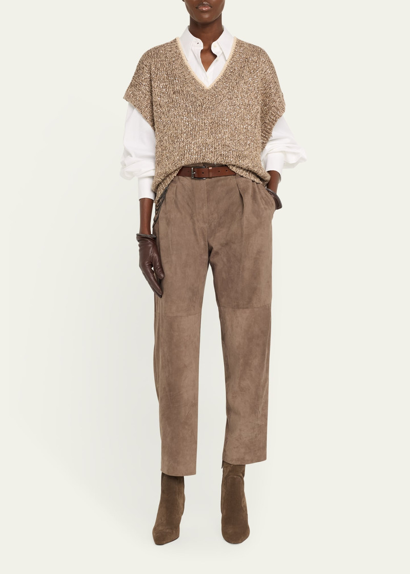 Brunello Cucinelli V-Neck Paillette Tweed Knit Crop Vest outlook
