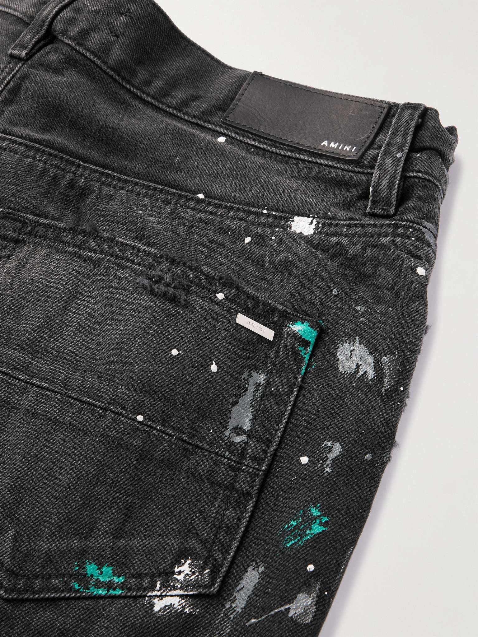 Paint-Splattered Distressed Denim Shorts - 5