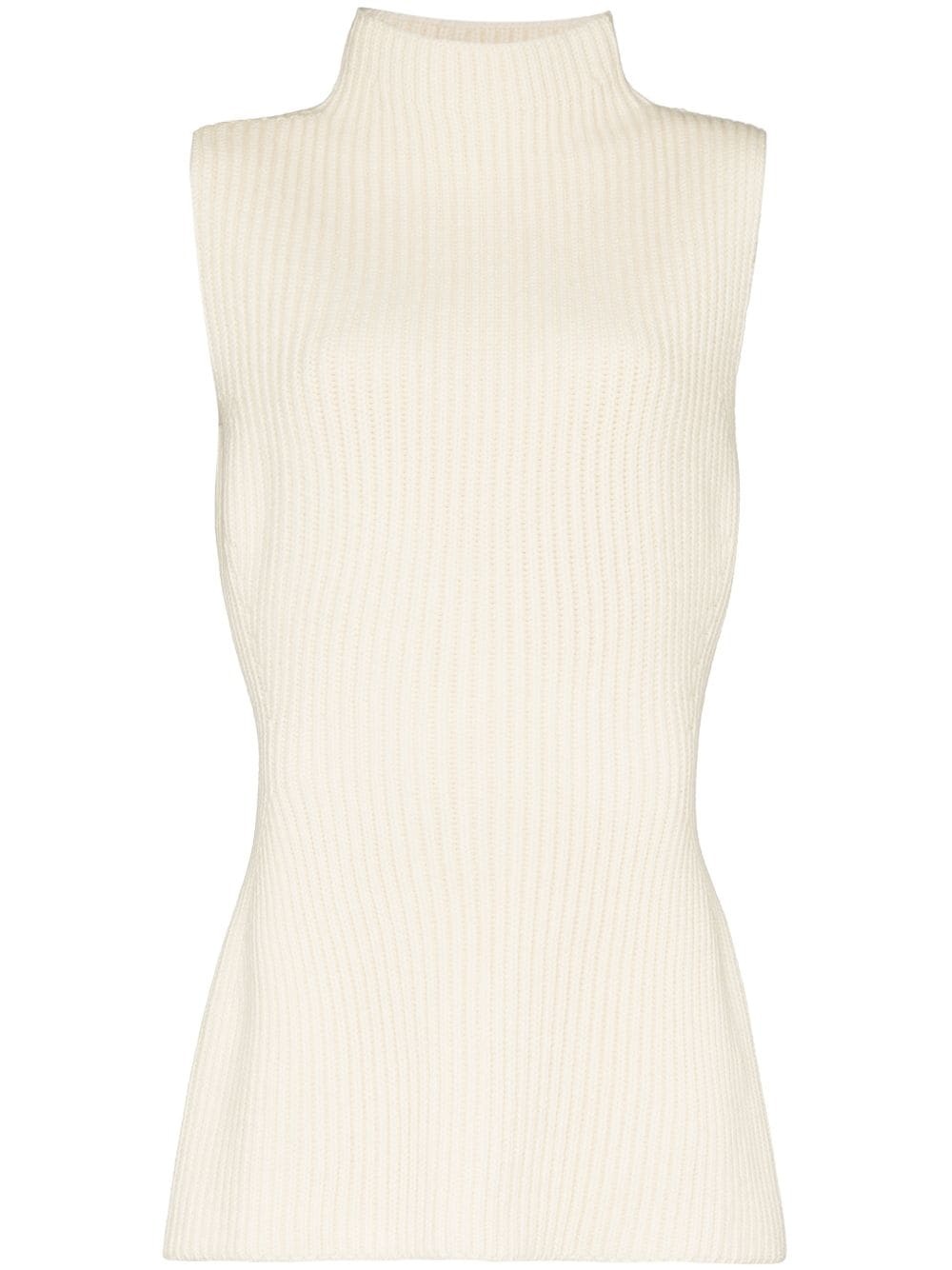 sleeveless ribbed-knit turtleneck knitted top - 1