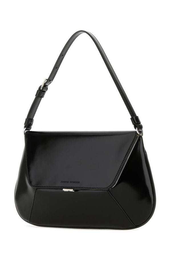 Amina Muaddi Woman Black Leather Ami Shoulder Bag - 2