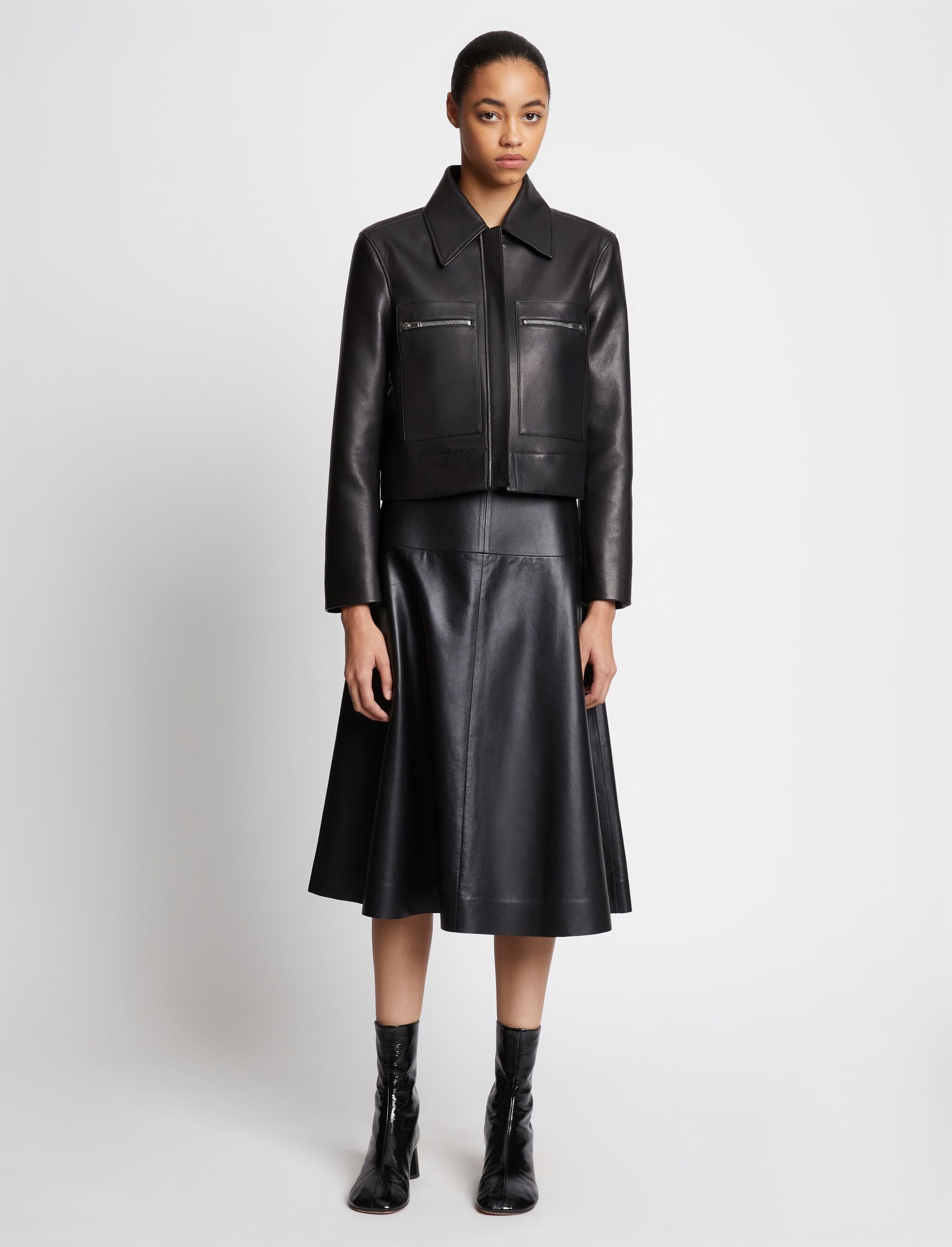 Grainy Leather Cropped Jacket - 3