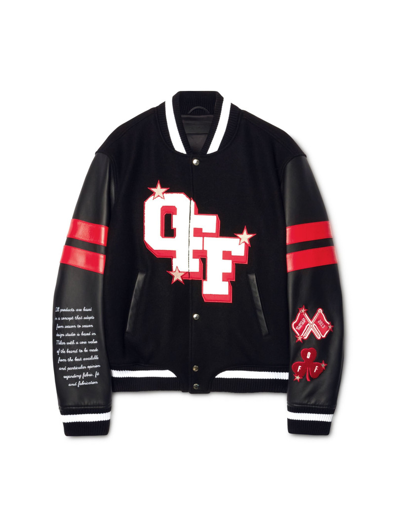 Black Dices Leather Wool Varsity Jacket - 1