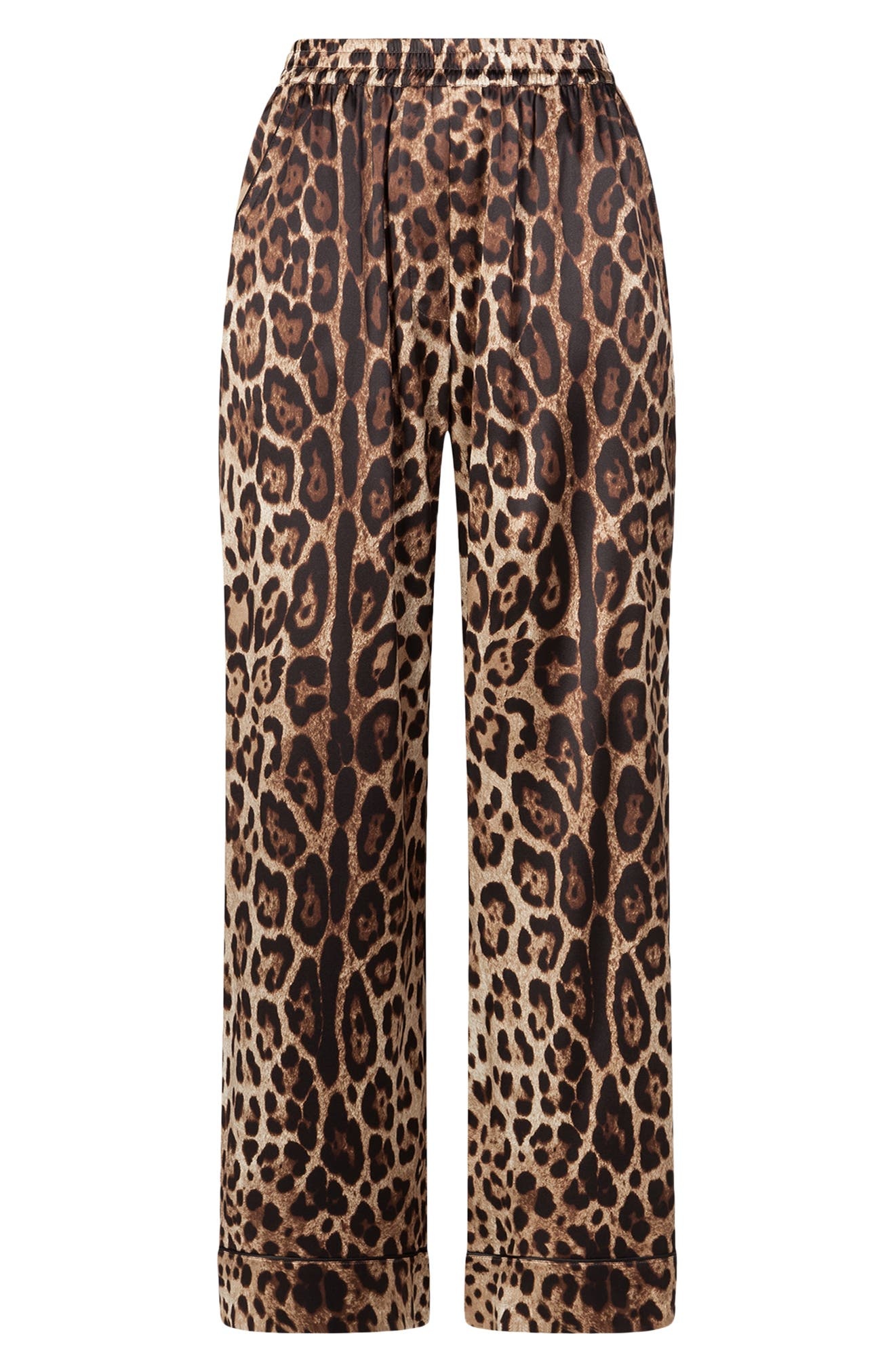 Leopard Print Wide Leg Stretch Silk Satin Pajama Pants - 5