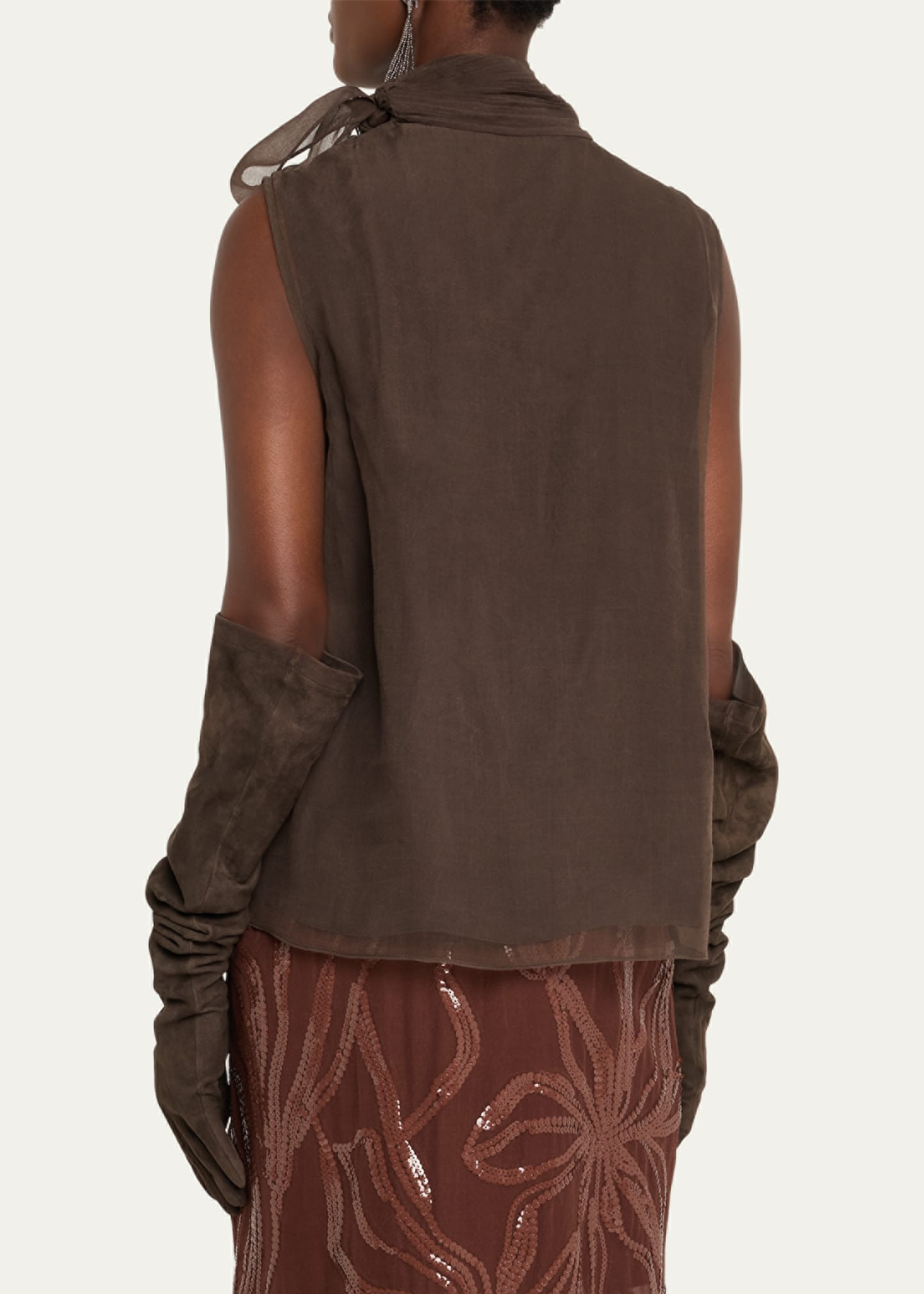 Crispy Silk Chiffon Tie Blouse - 3