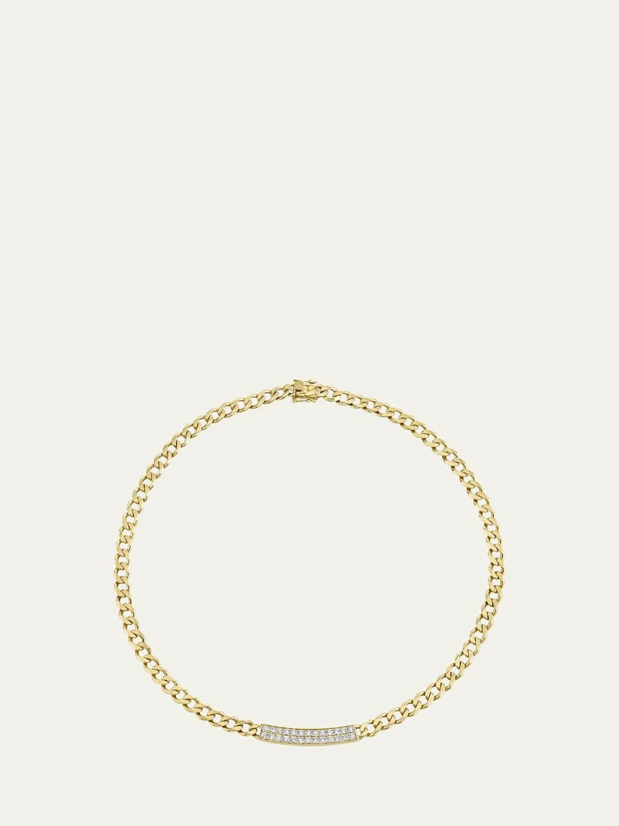 14K Yellow Gold Diamond Pave Bar Necklace - 1