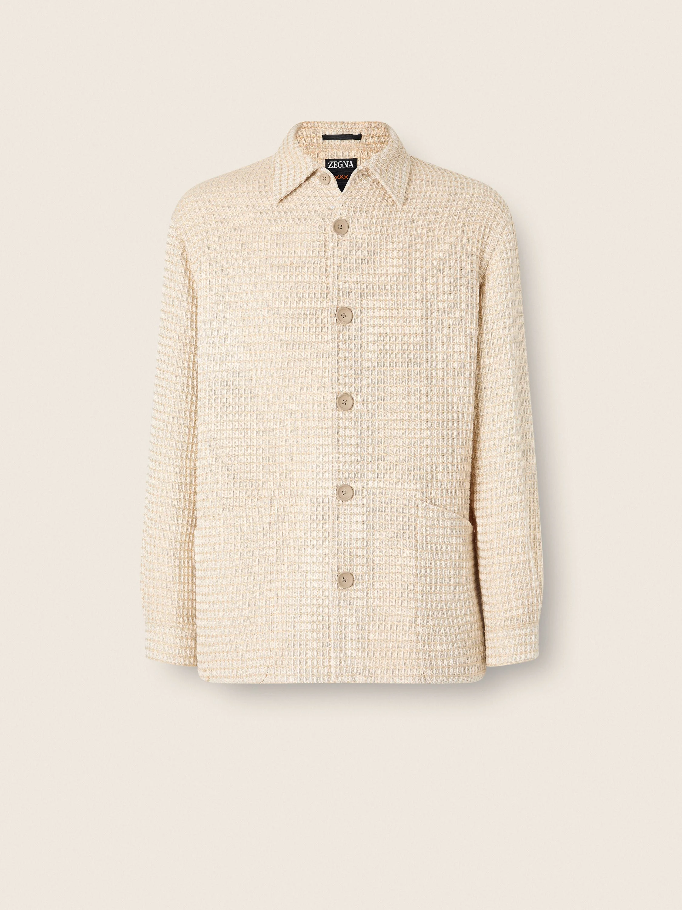 BEIGE FANCY PATTERN COTTON AND WOOL BLEND OVERSHIRT - 1