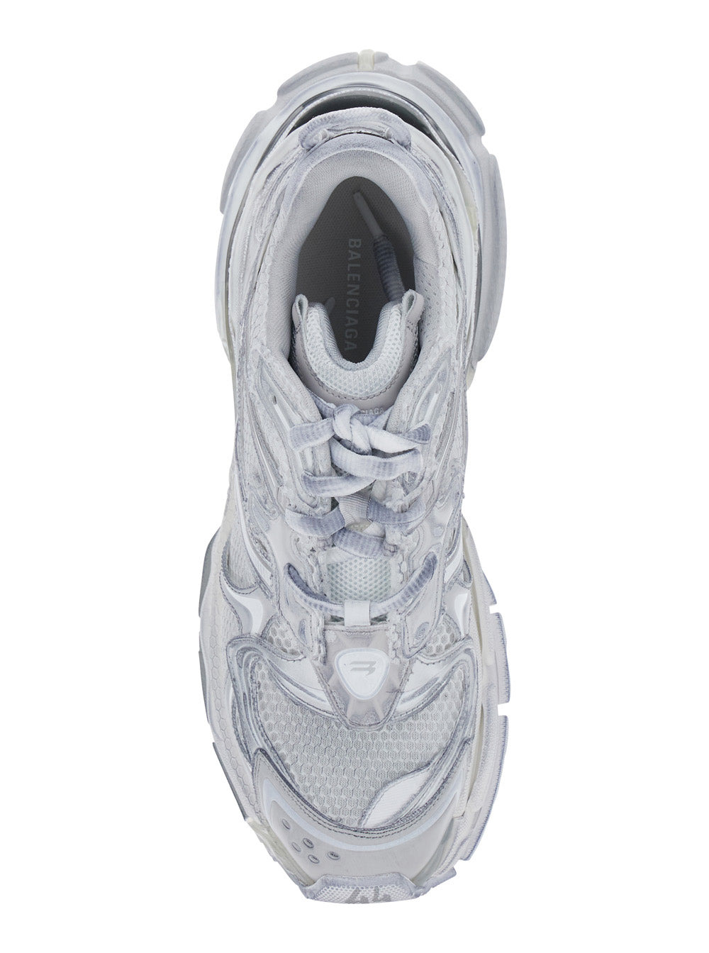 Balenciaga Men Grey Low Top Sneakers With Logo Lettering On The Heel And Panelled Design In Tech Fab - 4