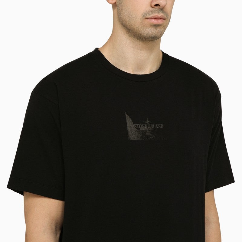 Stone Island Black T-Shirt With Logo Print Men - 4