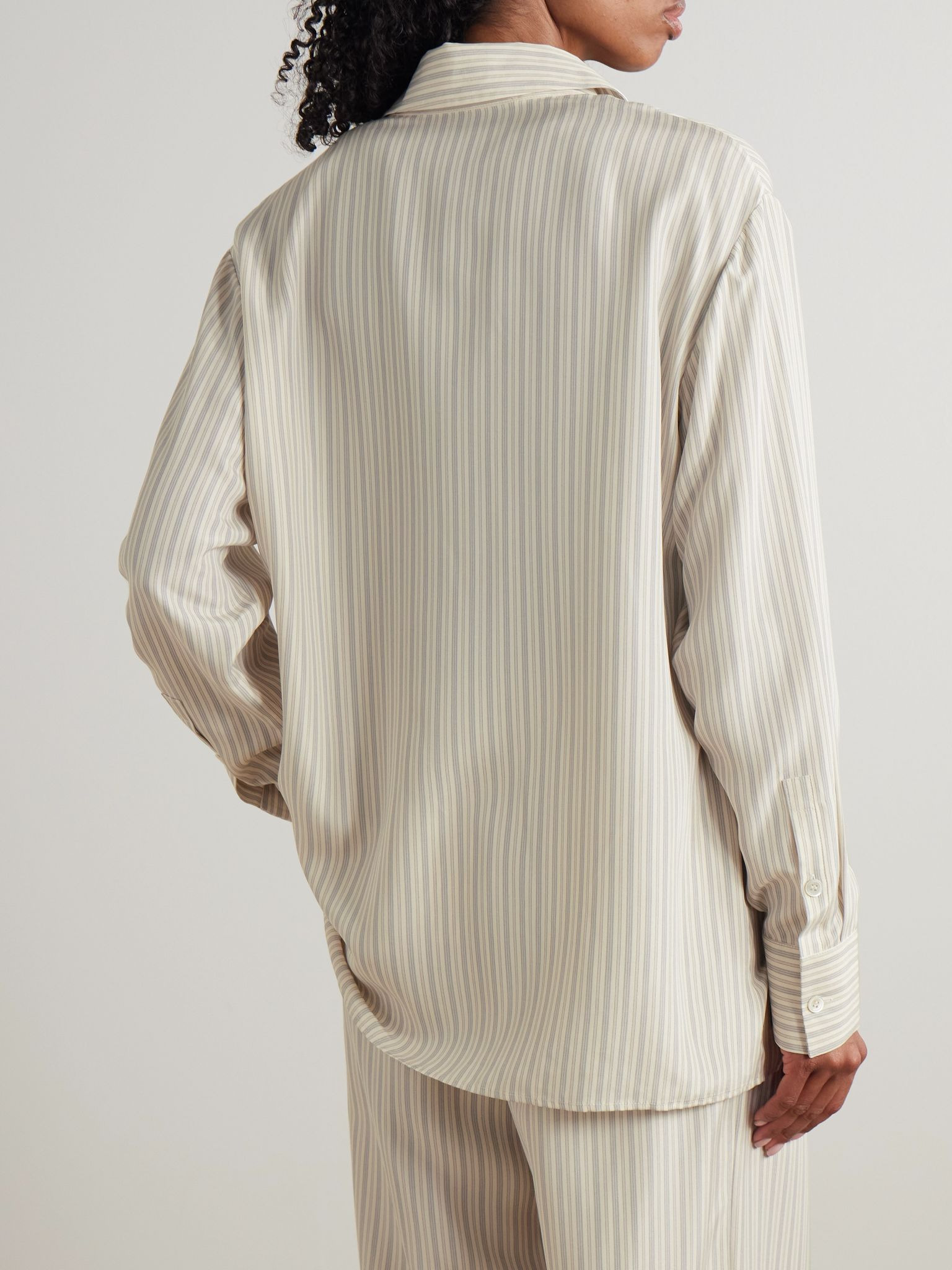 Oversized striped silk shirt Cream - 3