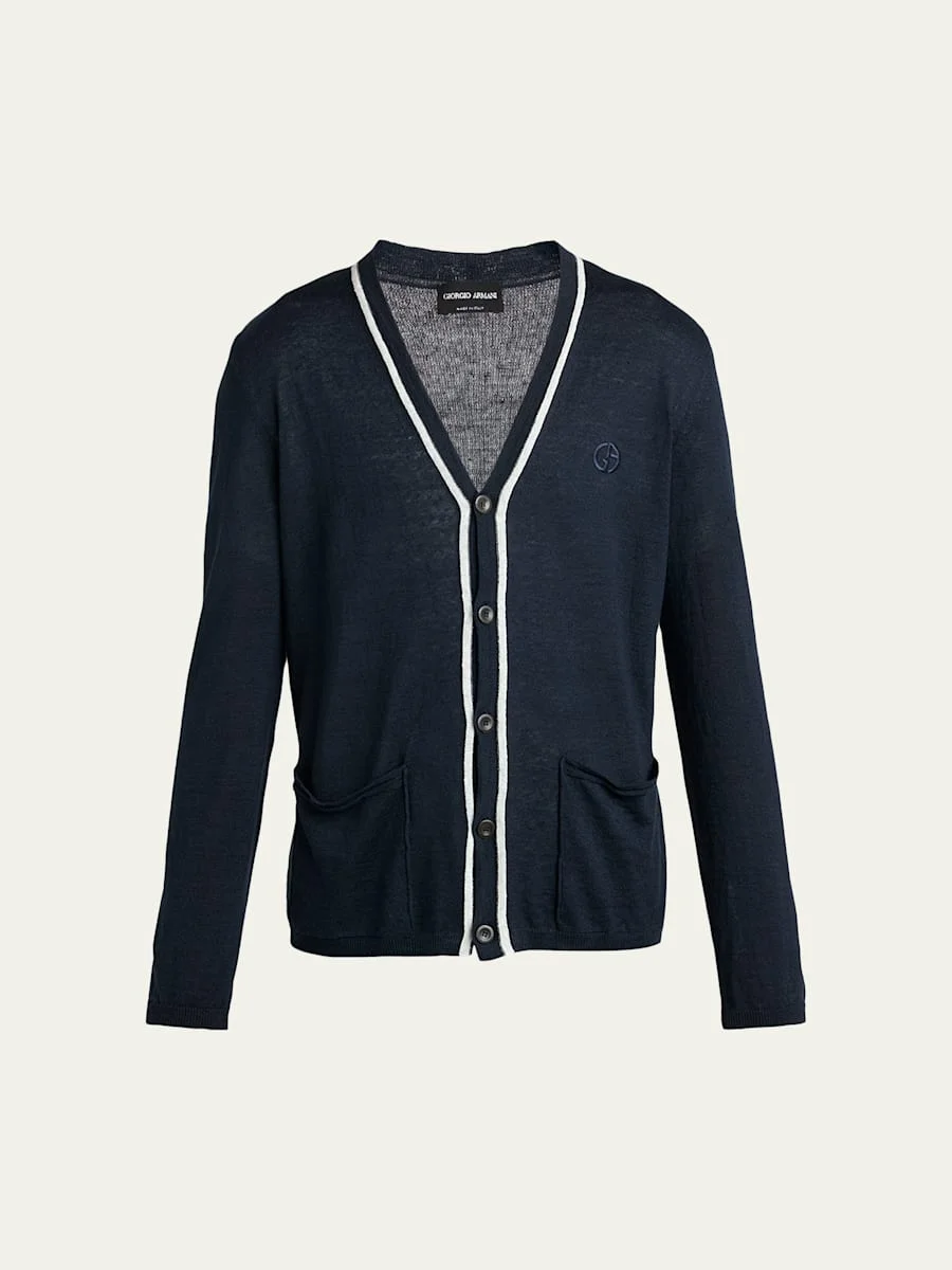 Men's Linen and Silk Tipped Cardigan - 1