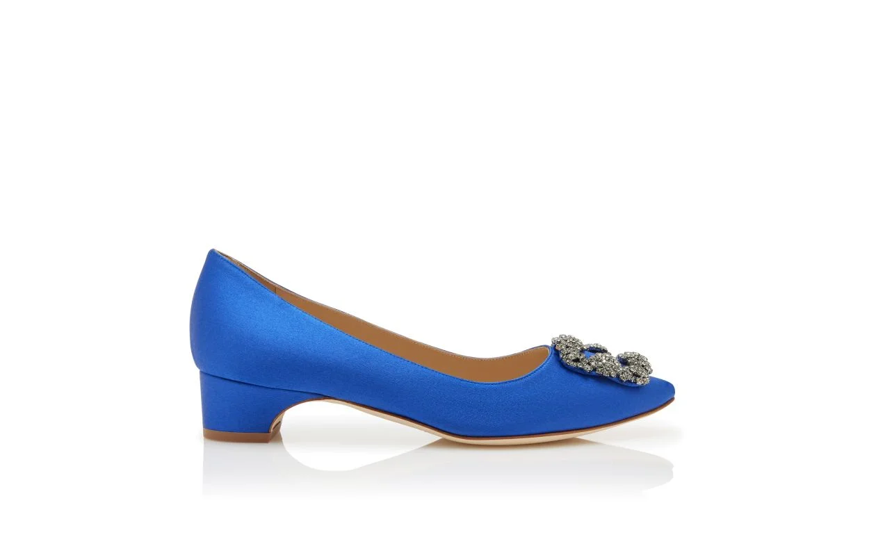 Blue Satin Jewel Buckle Pumps - 1