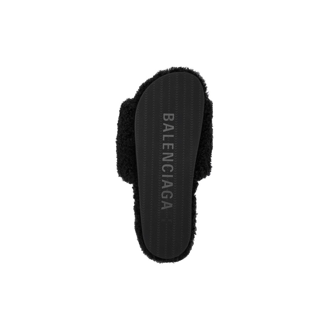 BALENCIAGA Men's Furry Slide Sandal in Black/white/red