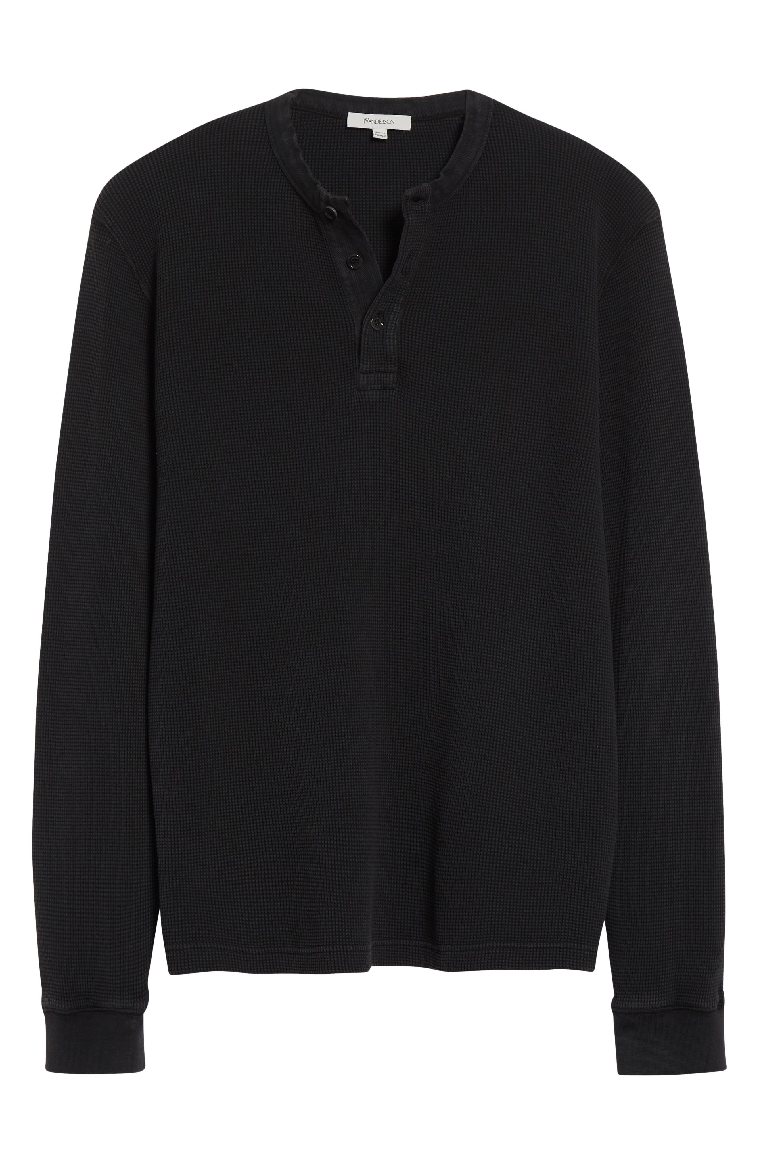 JW Anderson Long Sleeve Waffle Knit Henley in Washed Black at Nordstrom - 1