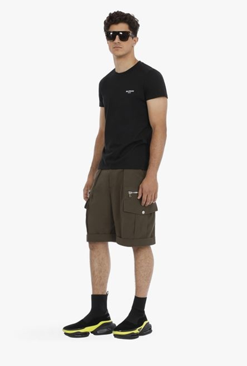 Balmain Black eco-designed cotton T-shirt with small white velvet Balmain Paris logo outlook