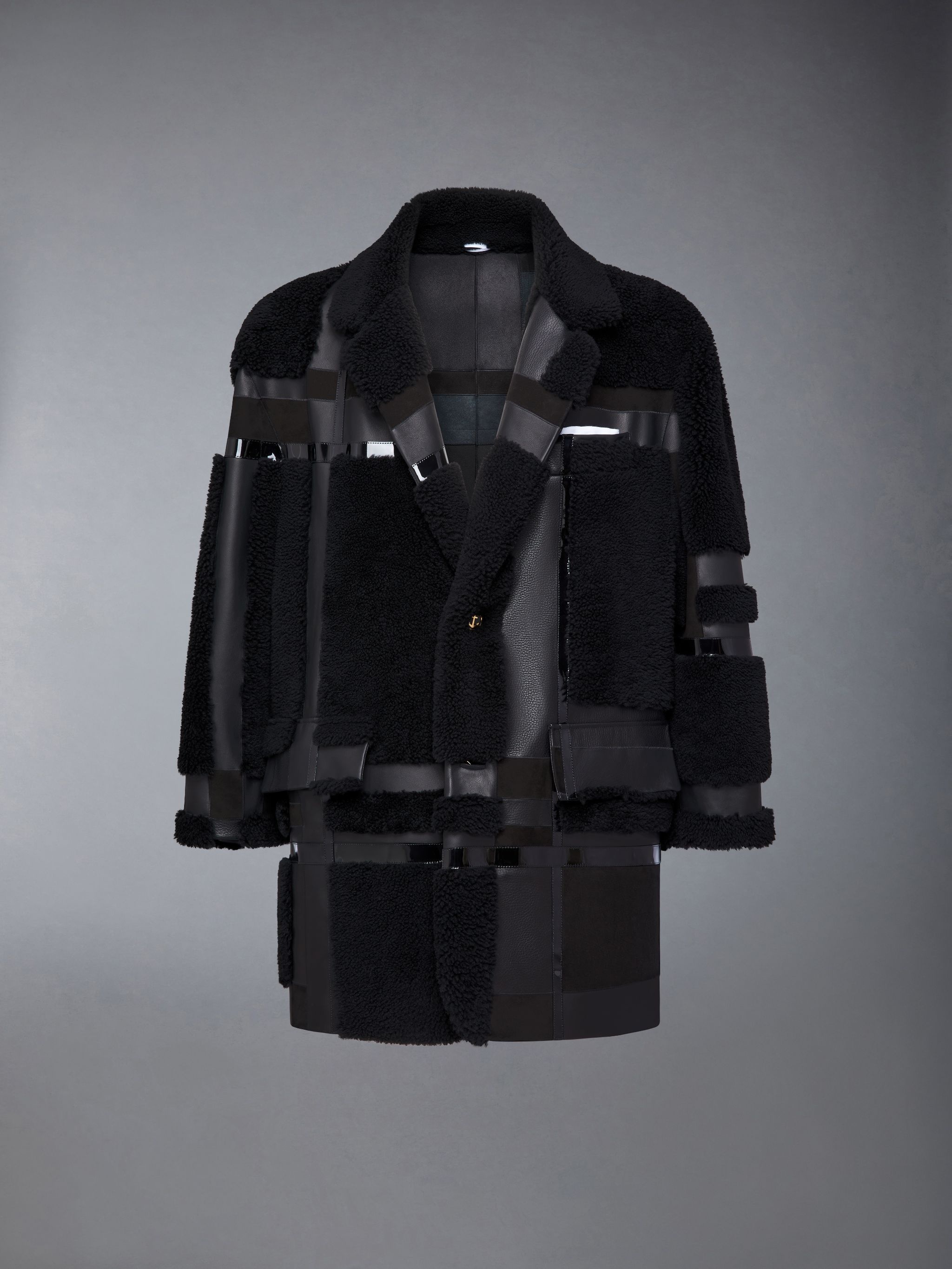 Intarsia Mixed Leather Dyed Shearing Oversized Overcoat - 7
