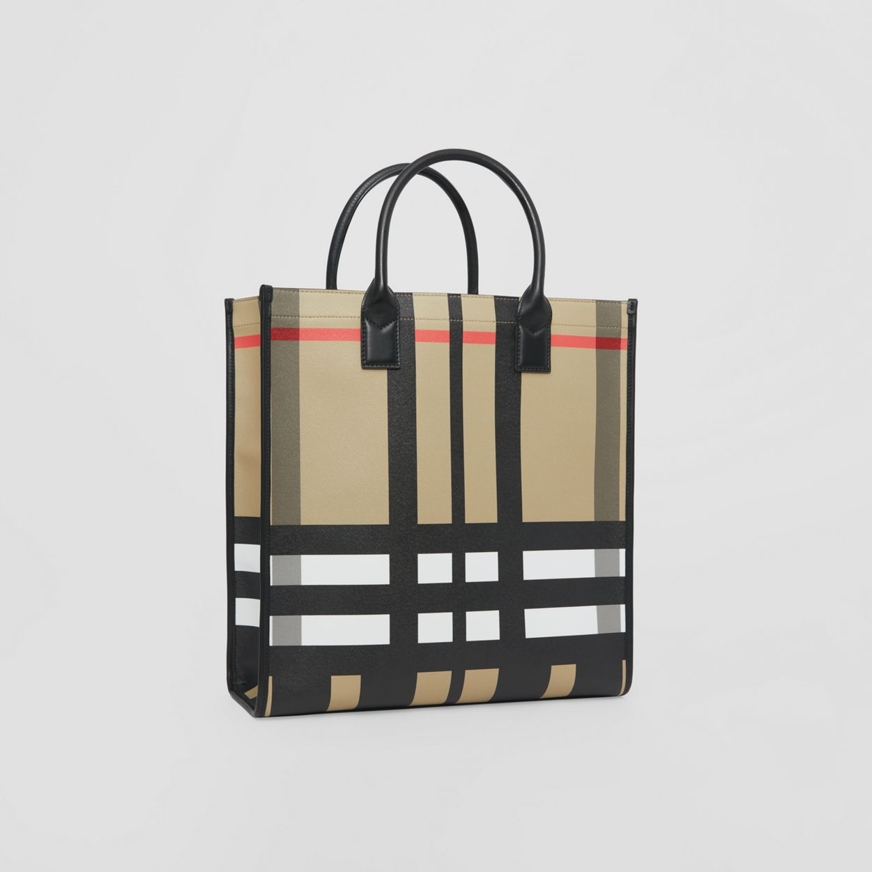 Exaggerated Check and Leather Tote - 5