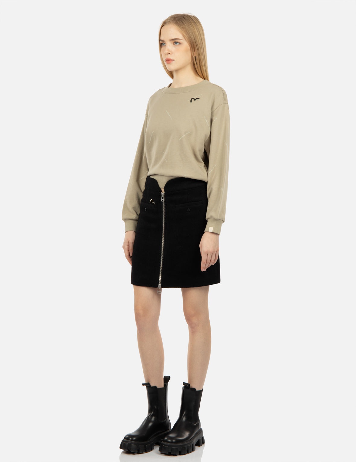 Slogan Embroidered Waistband Skirt - 3