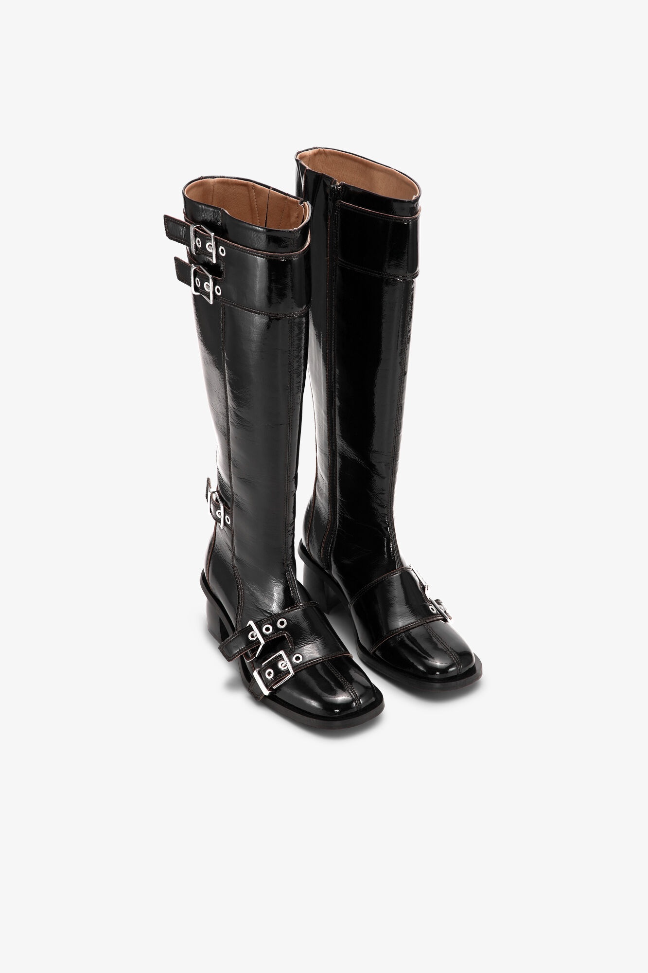 BLACK FEMININE BUCKLE HIGH BOOTS - 2