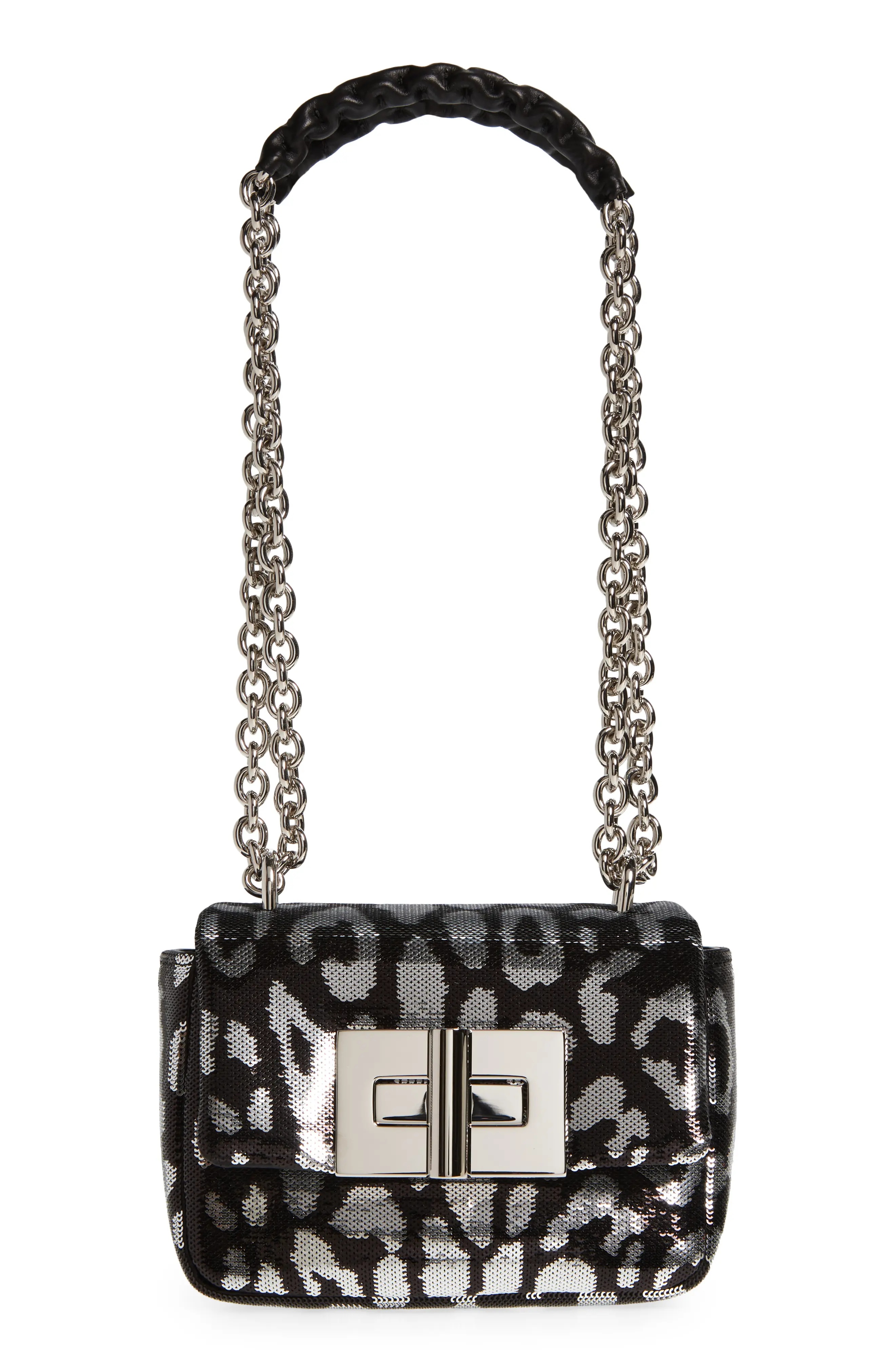 Mini Natalia Leopard Sequin Shoulder Bag in 7Ng01 Black/Silver/Black - 1