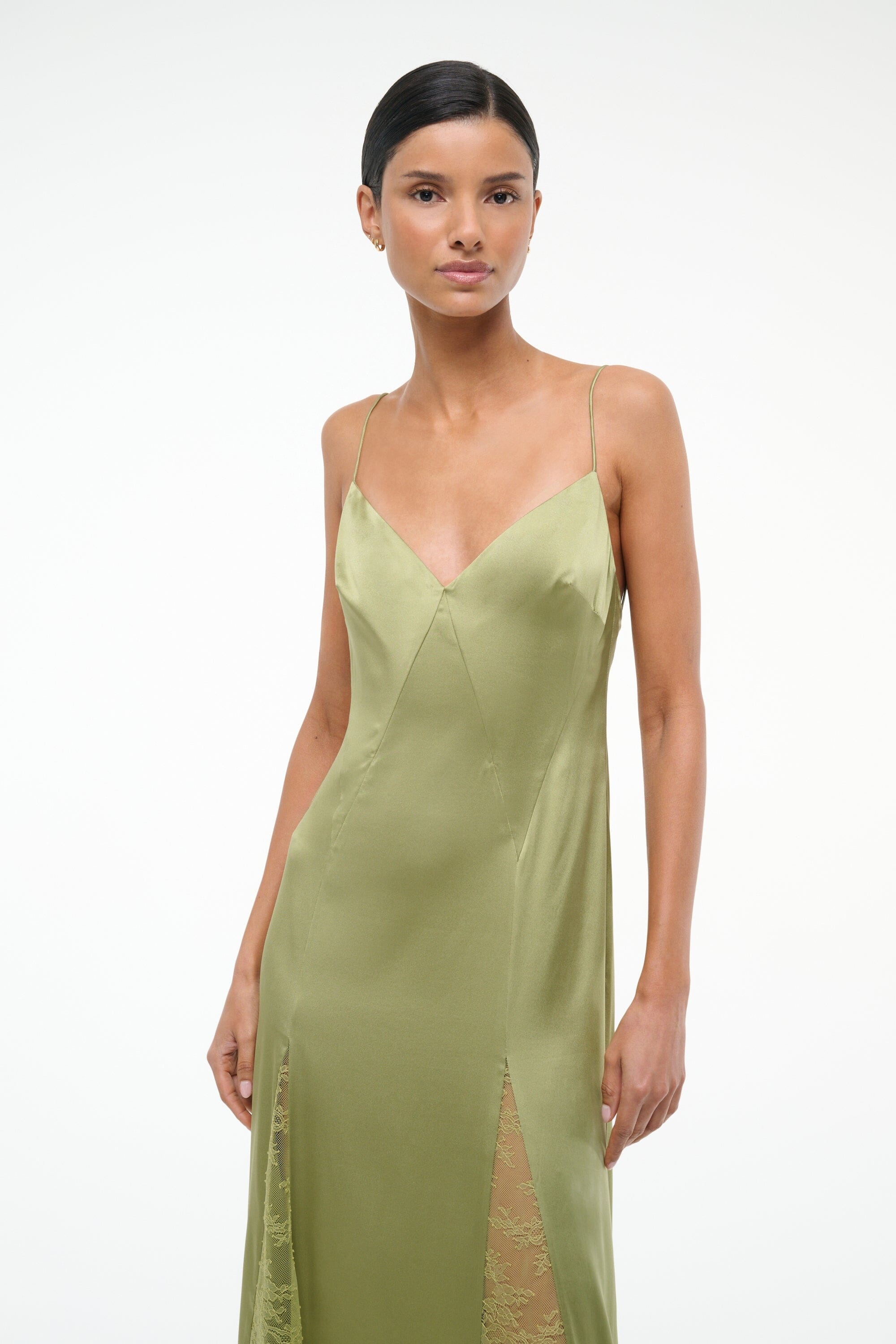 STAUD TRINITY SILK DRESS MOSS - 5